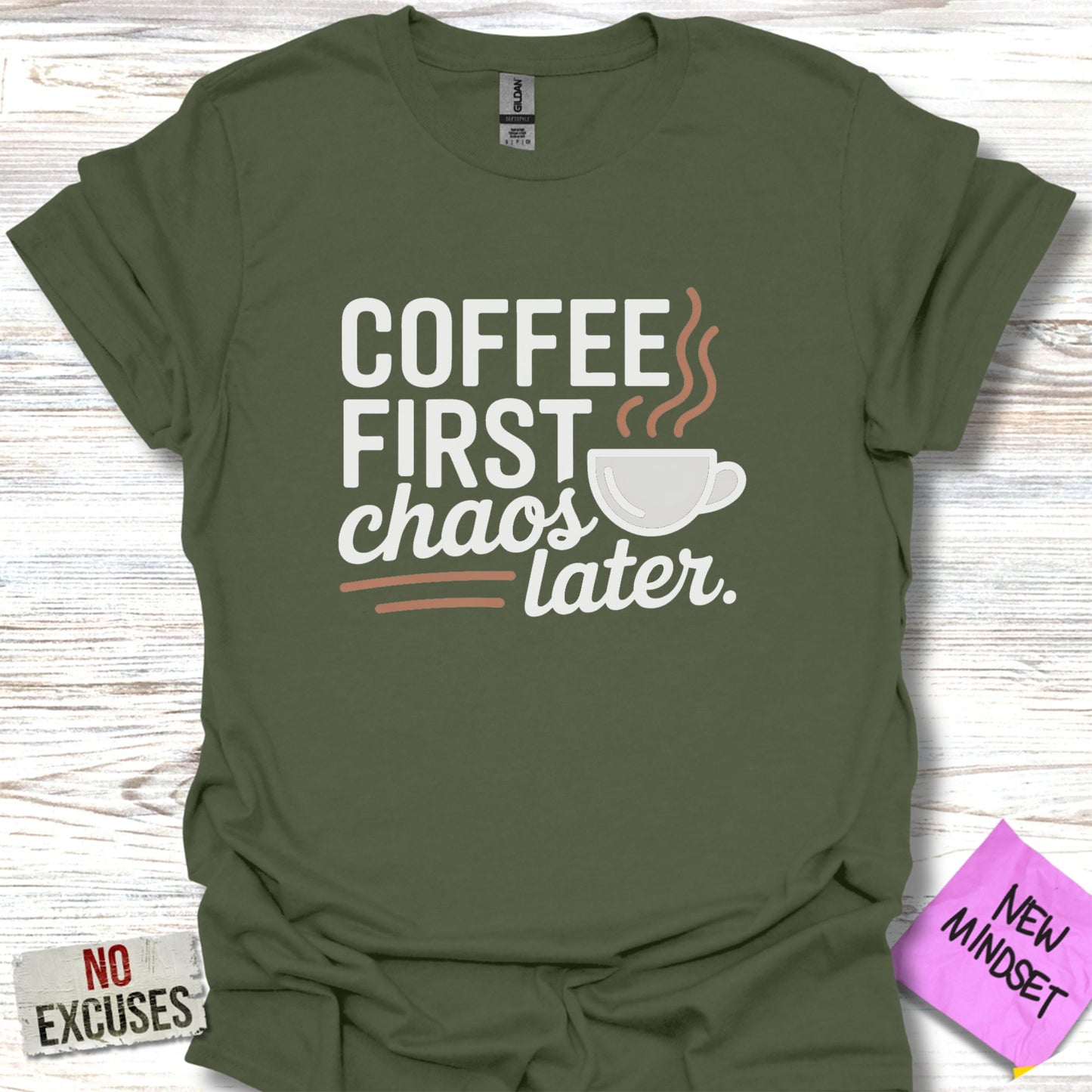 Coffee First Chaos Later Graphic Tee Shirt product