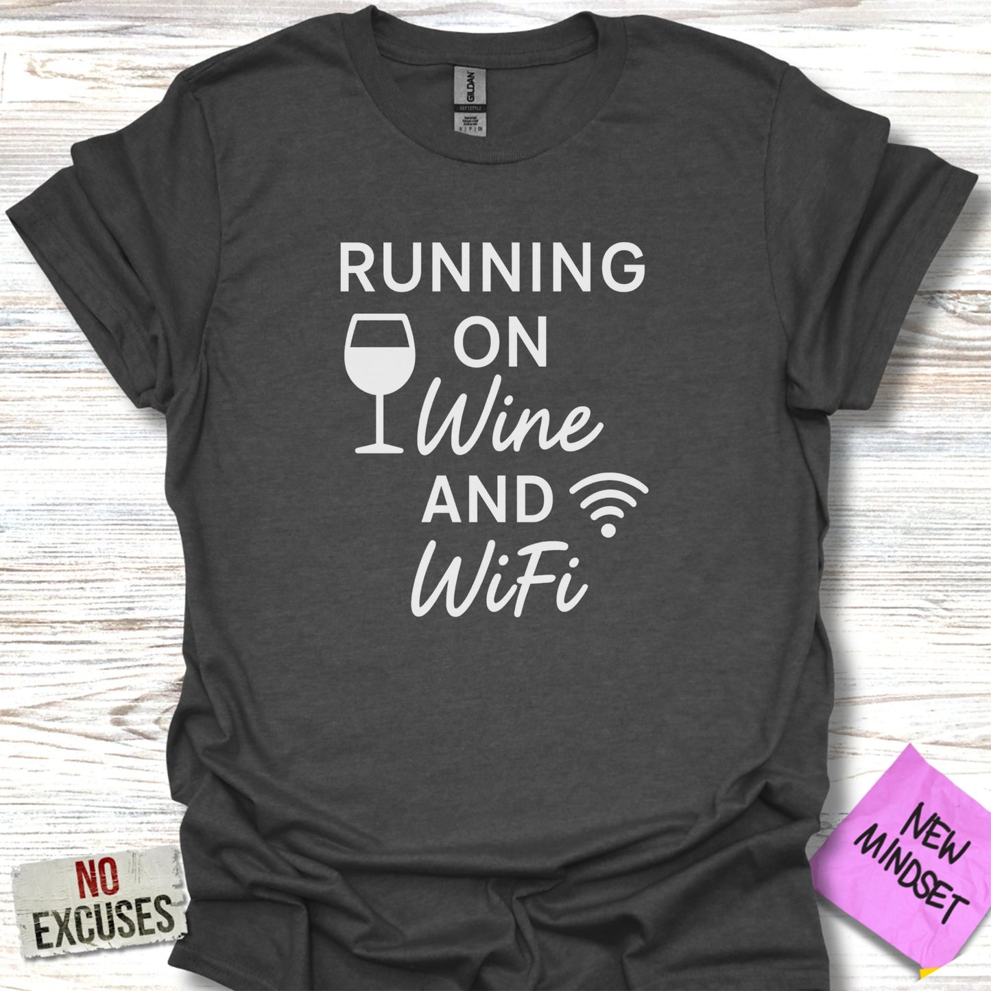Running On Wine And WiFi Humorous T-shirt product type