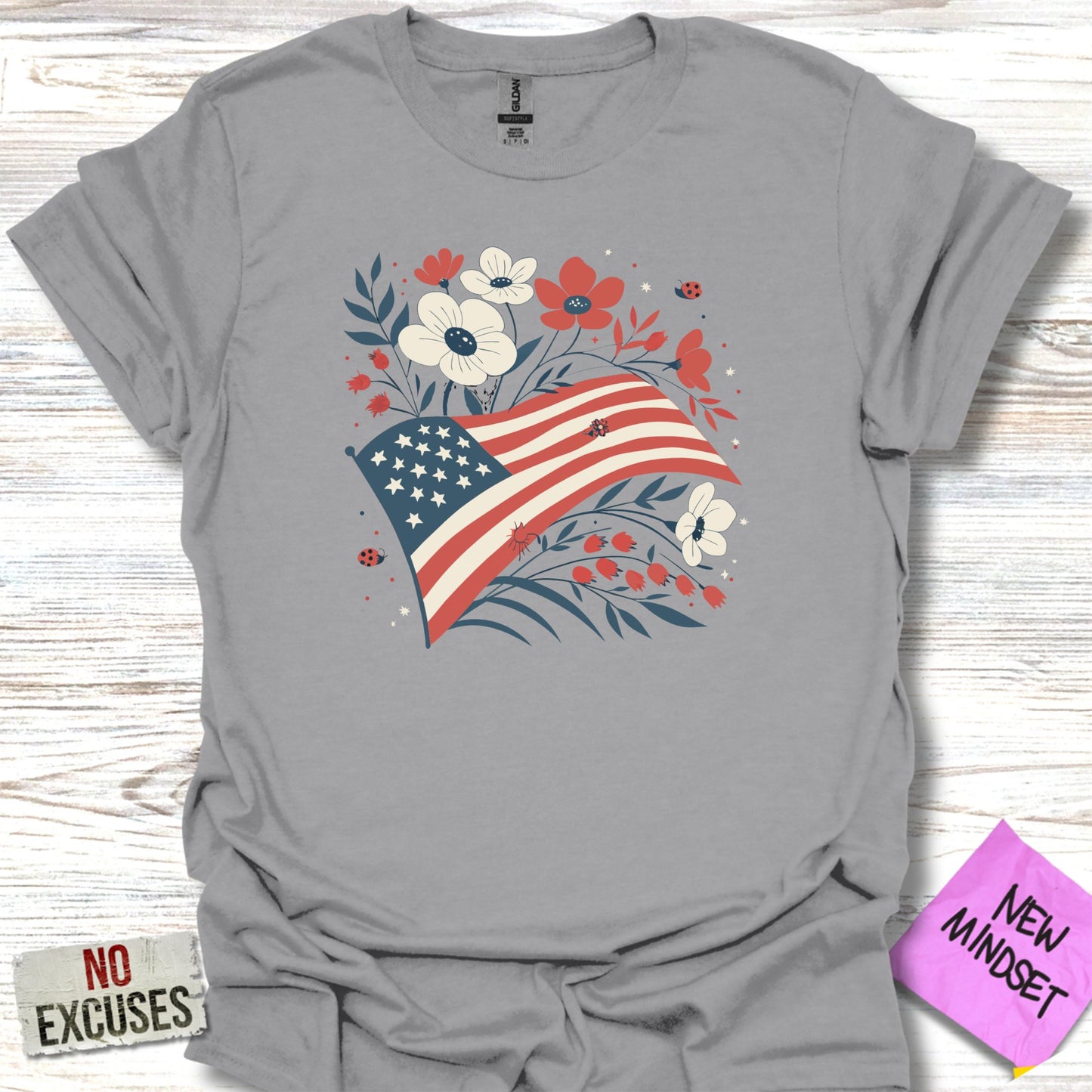 Floral American Flag Graphic Design T-shirt product type