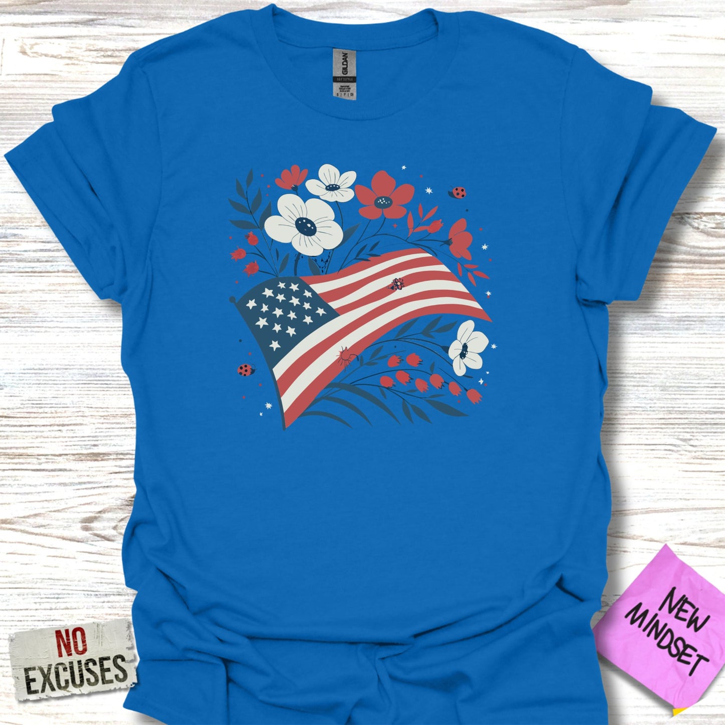 Patriotic Floral American Flag Graphic T-Shirt product type
