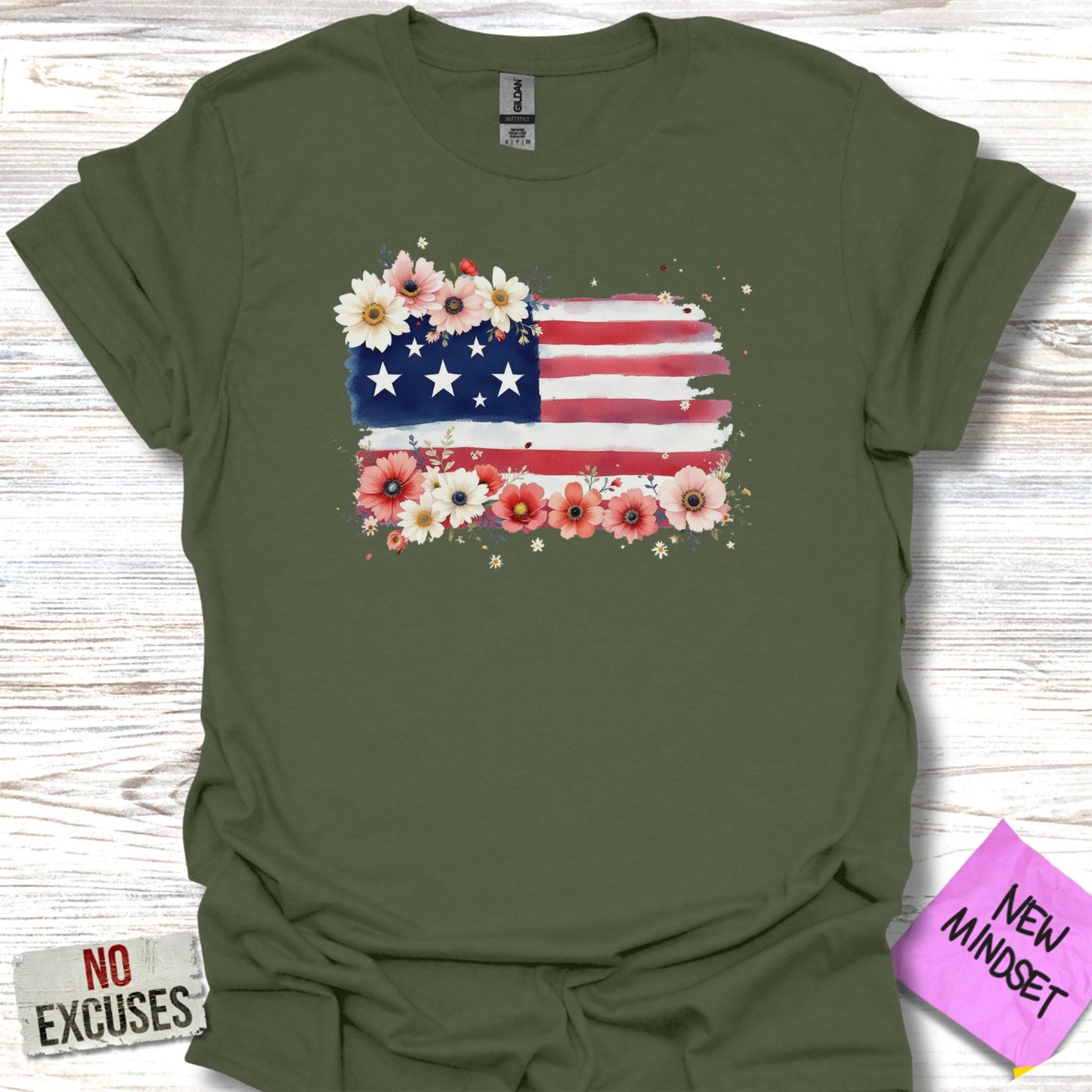 Patriotic American Flag Floral Graphic T-Shirt product