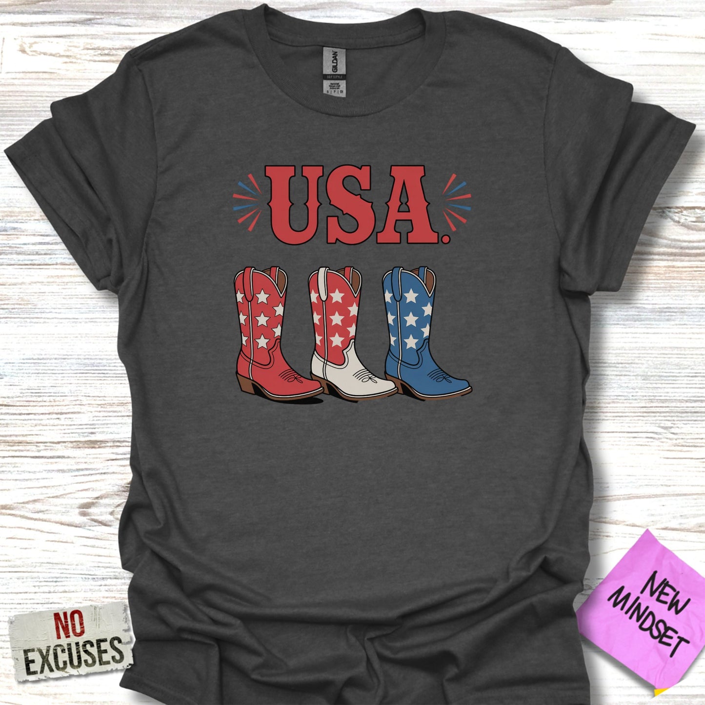 USA Flag Cowboy Boots Graphic T-Shirt Novelty product type
