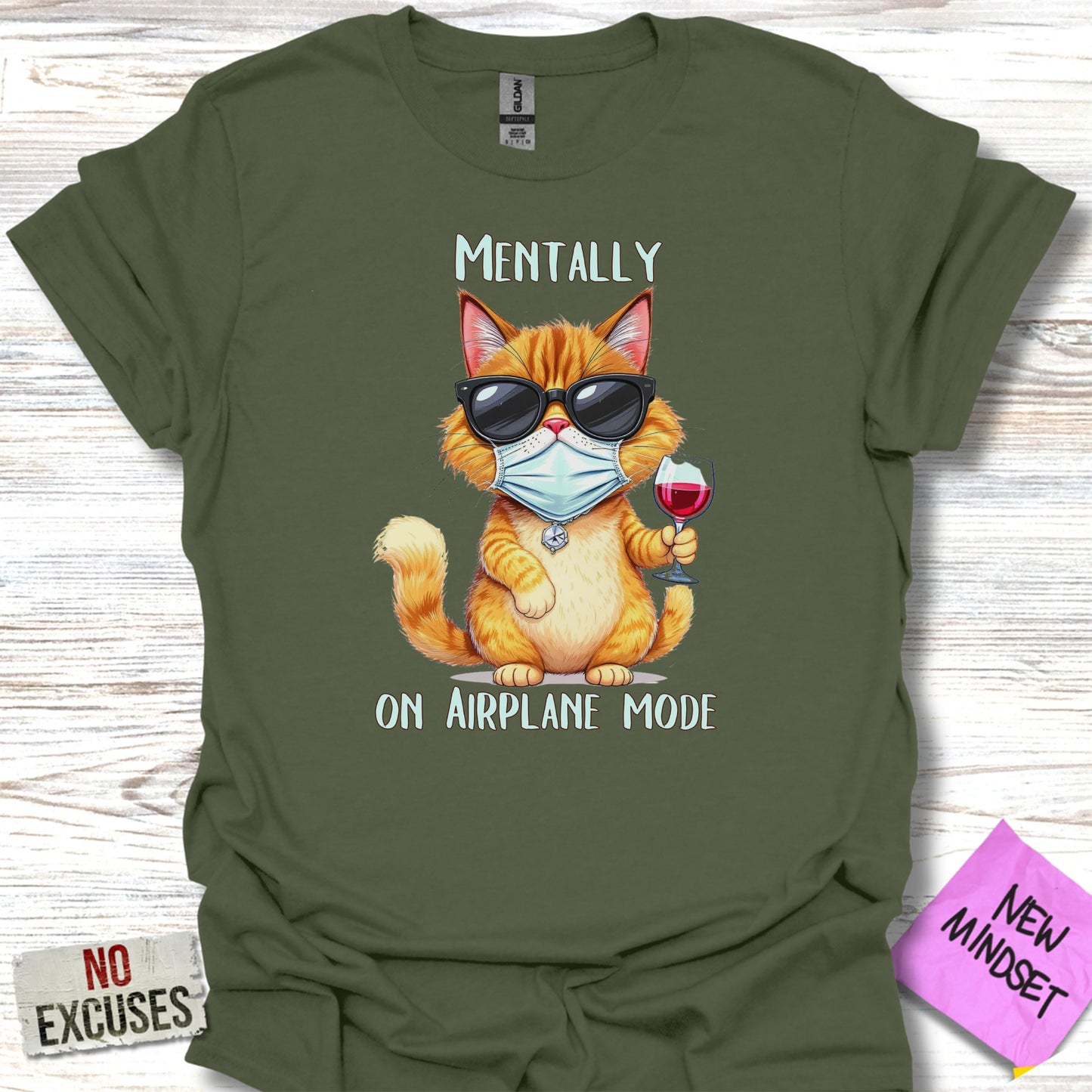 Mentally On Airplane Mode Cat Graphic T-Shirt product type