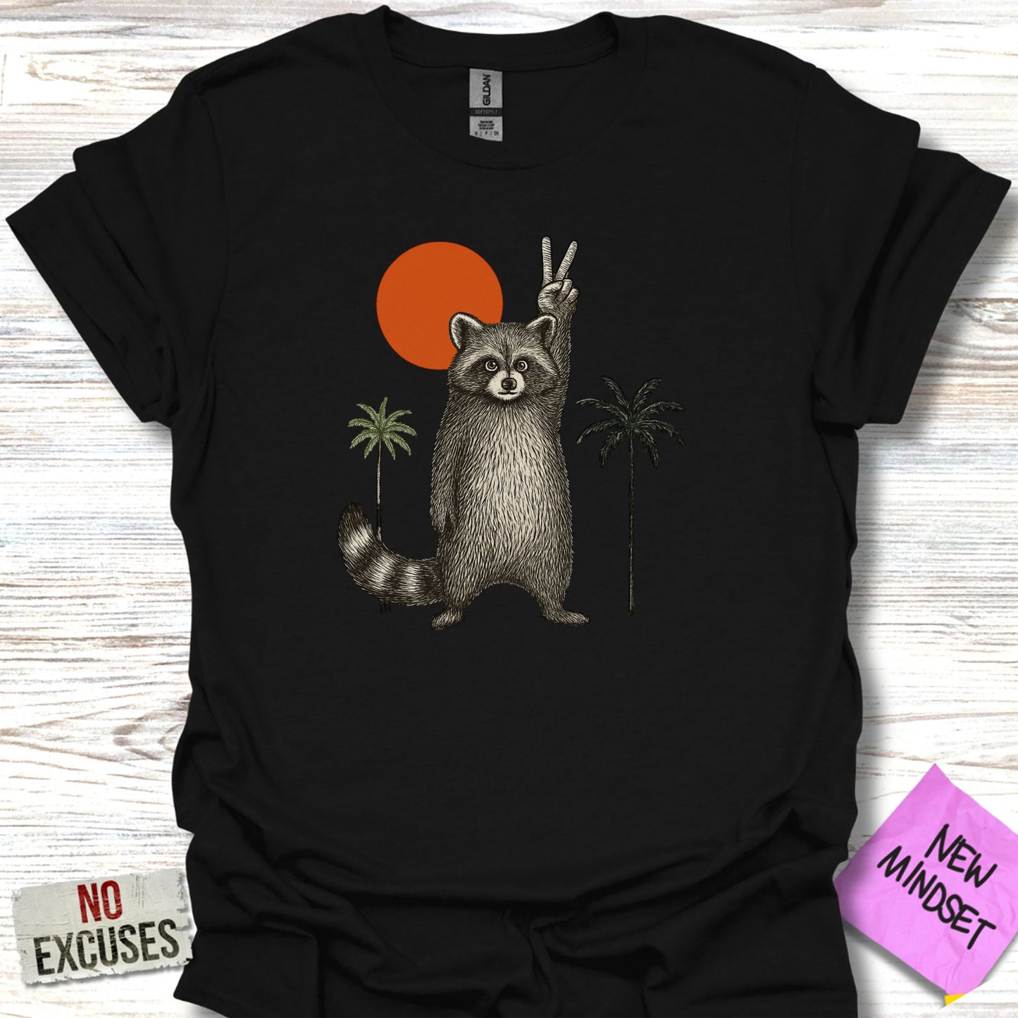 Peace Sign Raccoon with Palm Trees Print T-Shirt product