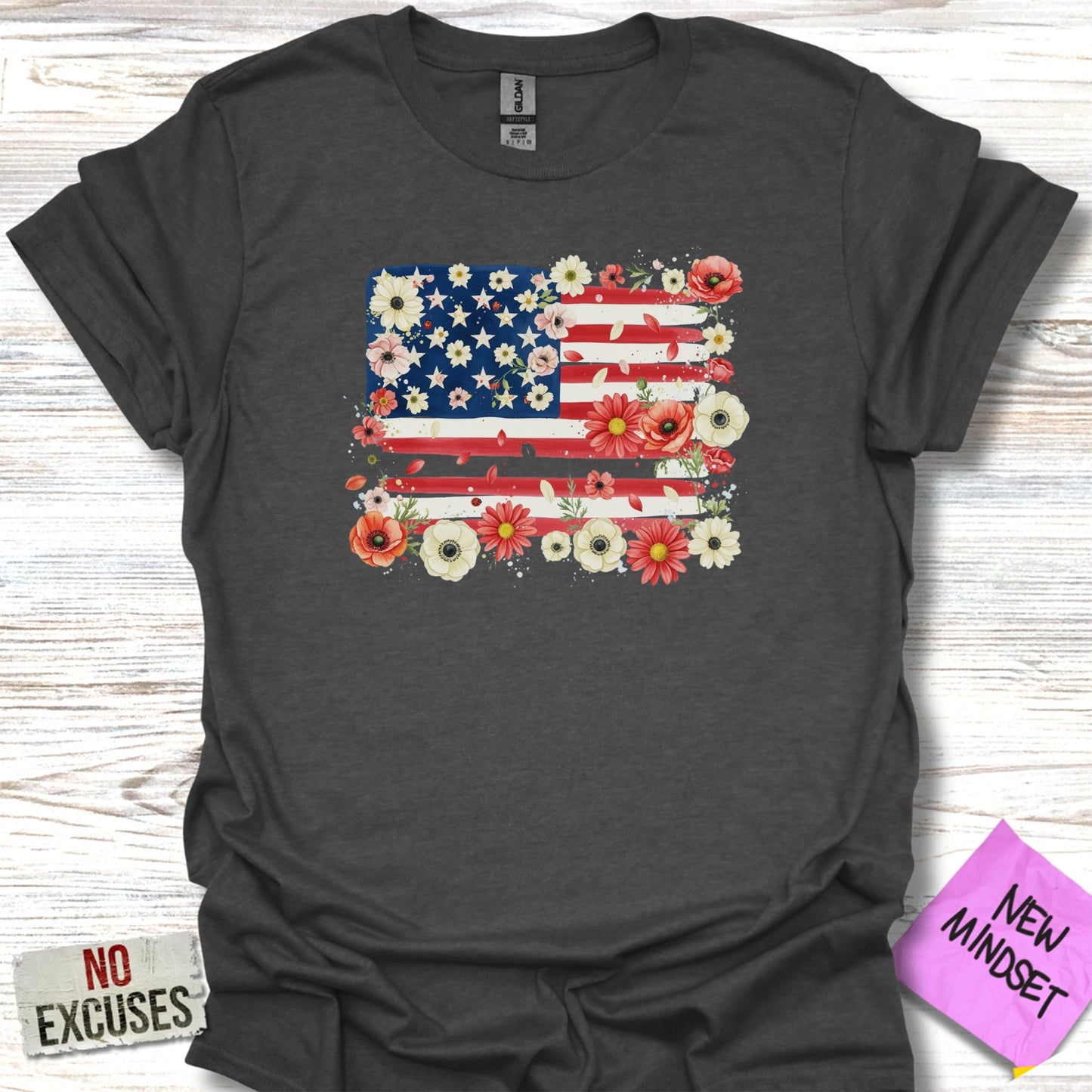 Floral American Flag Graphic T-Shirt Casual Wearable product type