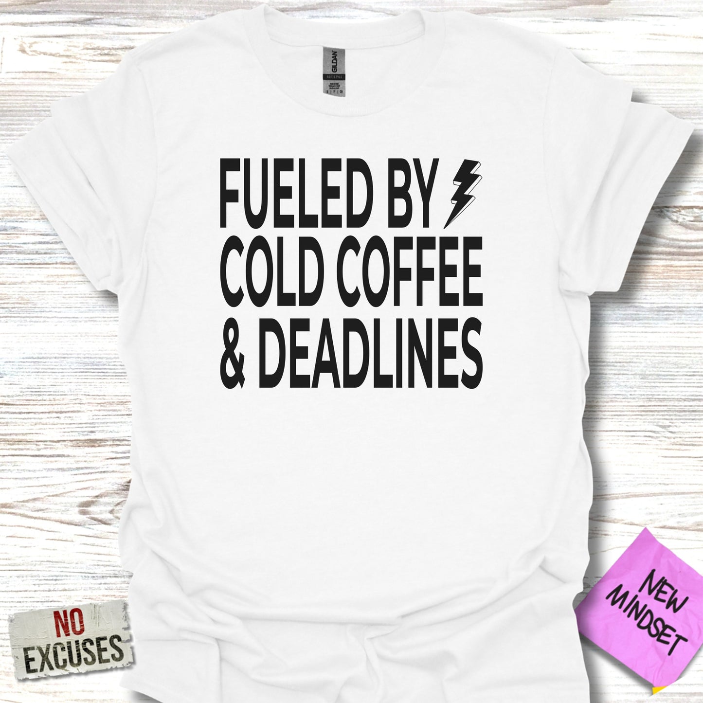 Fueled by Cold Coffee and Deadlines T-Shirt product