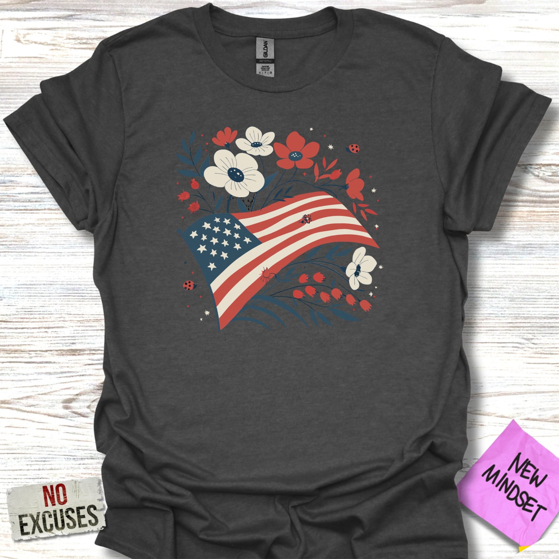 American Flag and Flowers Graphic T-Shirt product