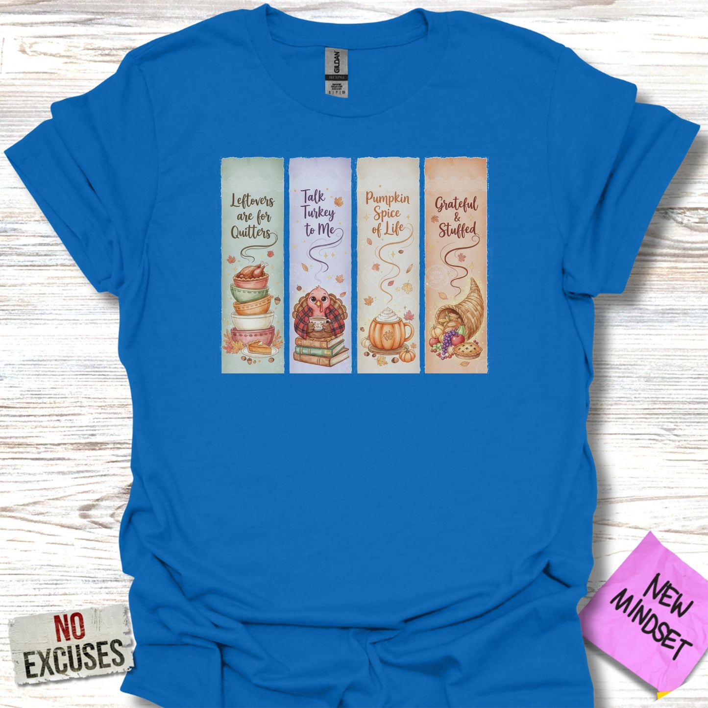 Fall Themed Graphic Printed Blue T-shirt product