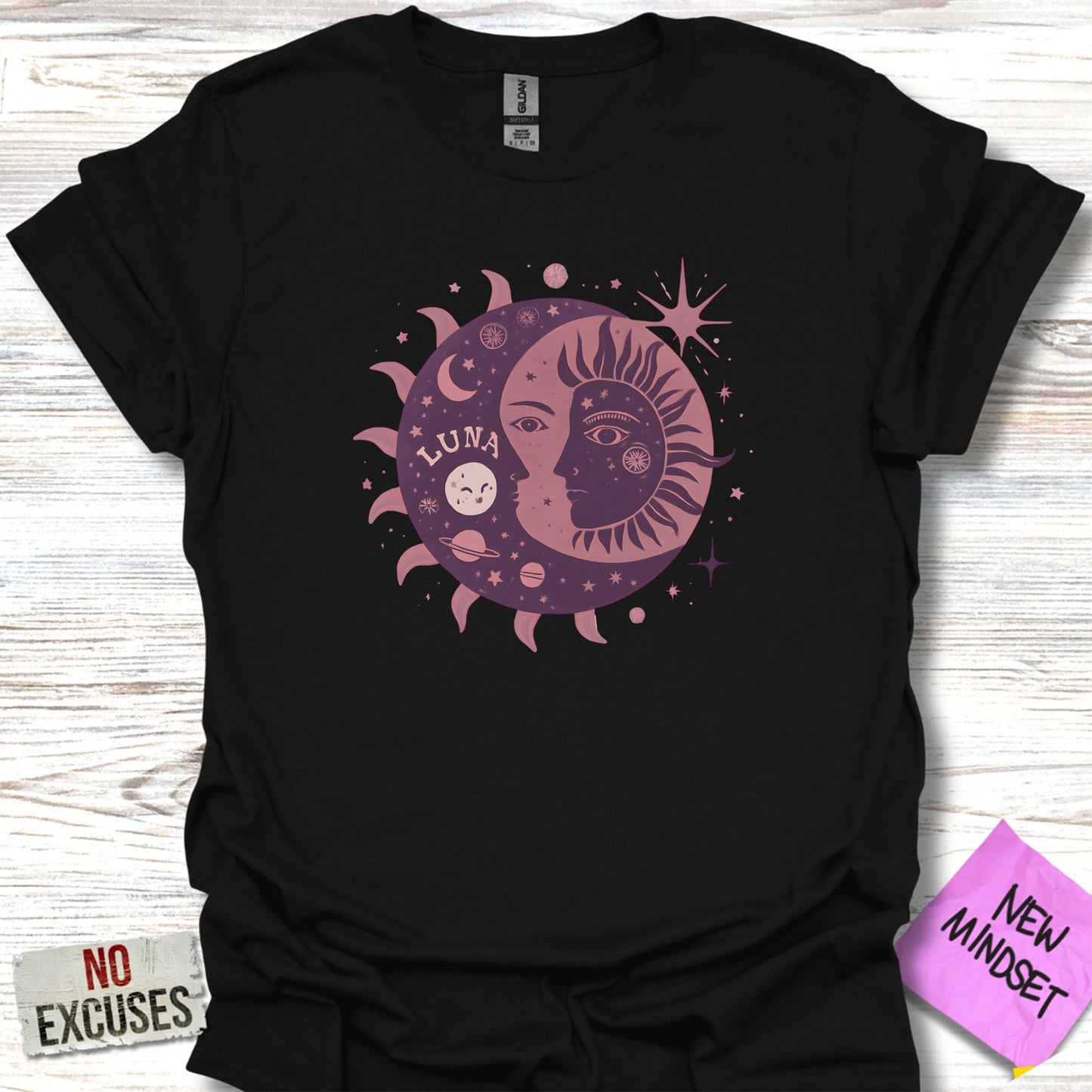 Cosmic Luna Sun and Moon Graphic Black T-shirt product type