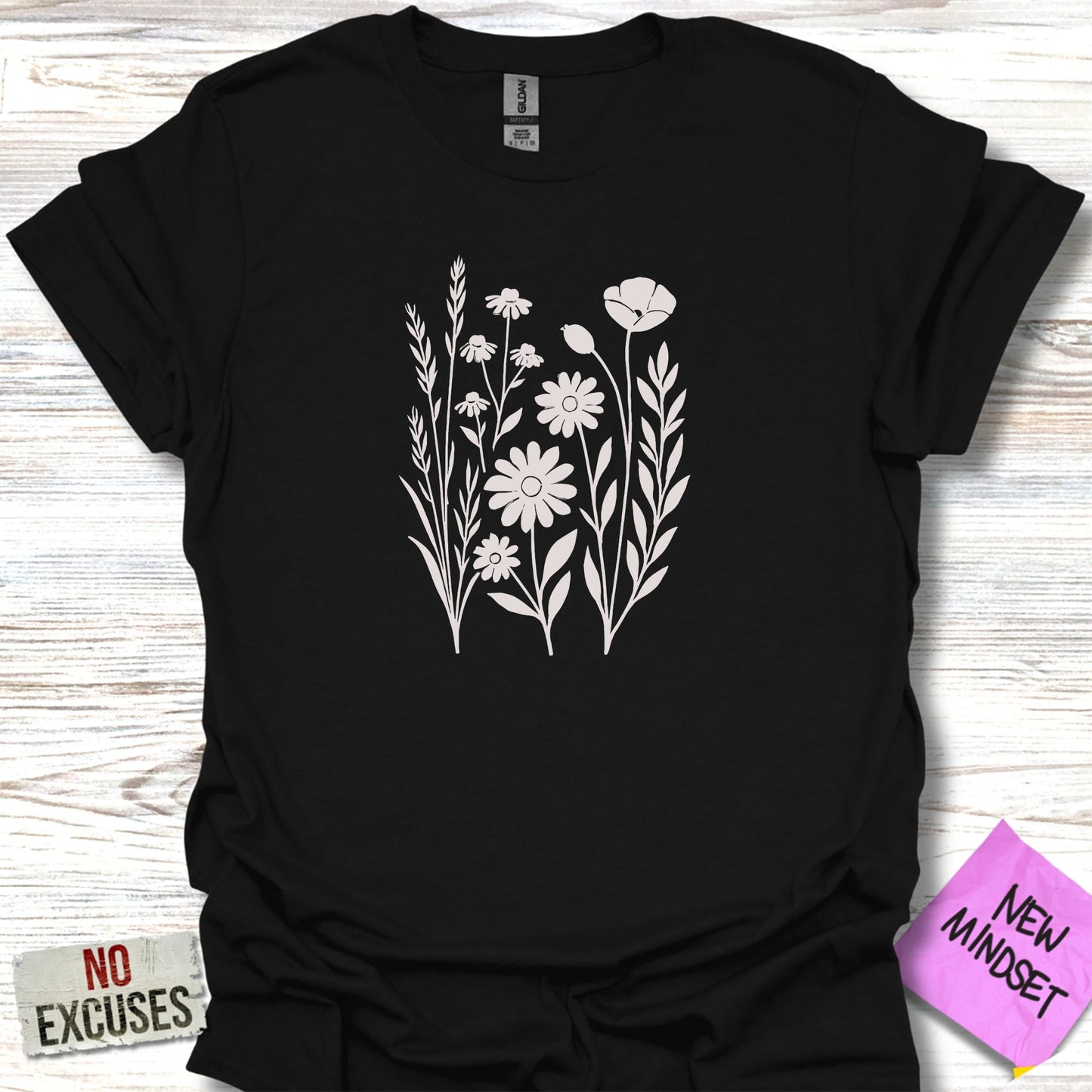 Floral Design Black Graphic Tee Shirt product type