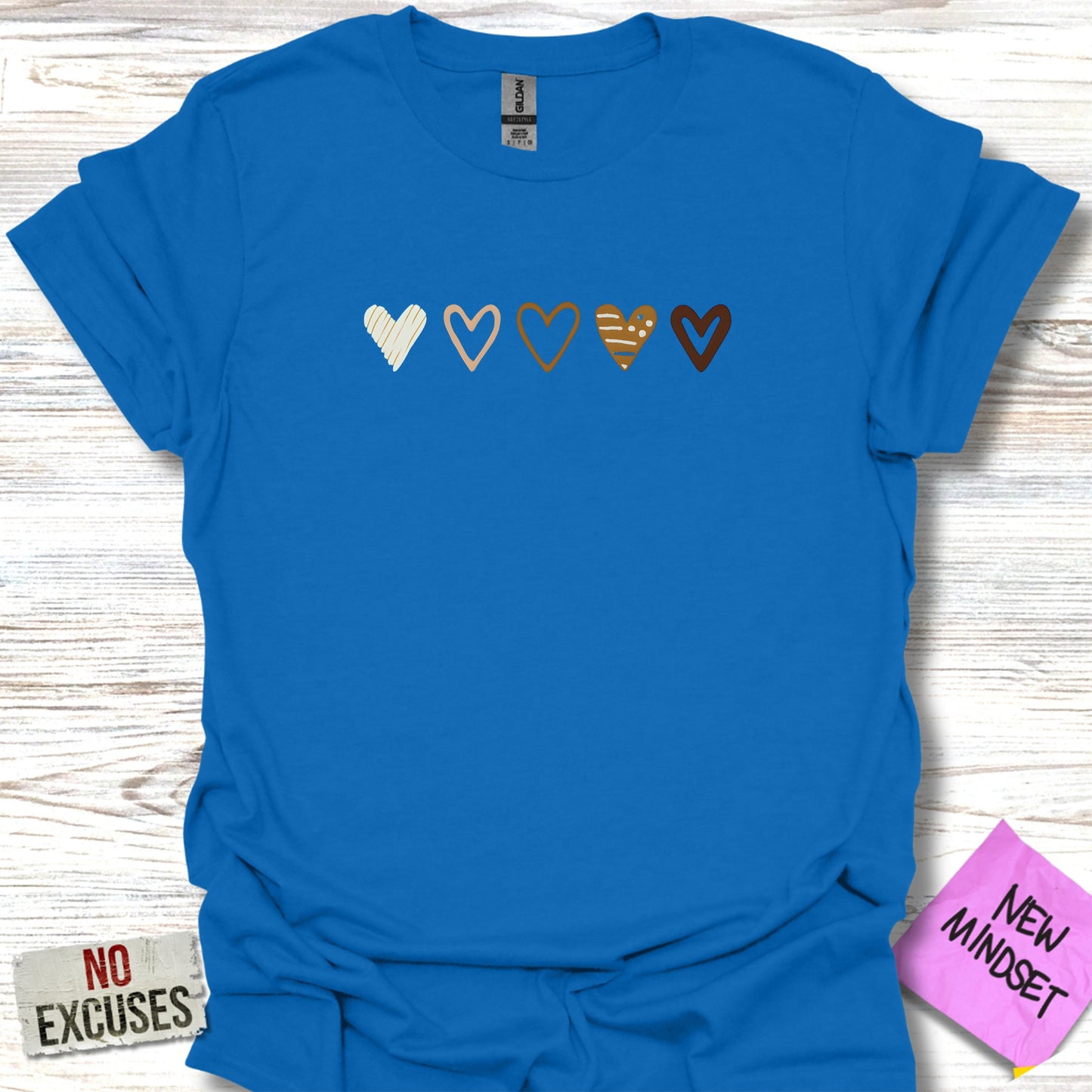 Colorful Heart Pattern Design on Blue Shirt product
