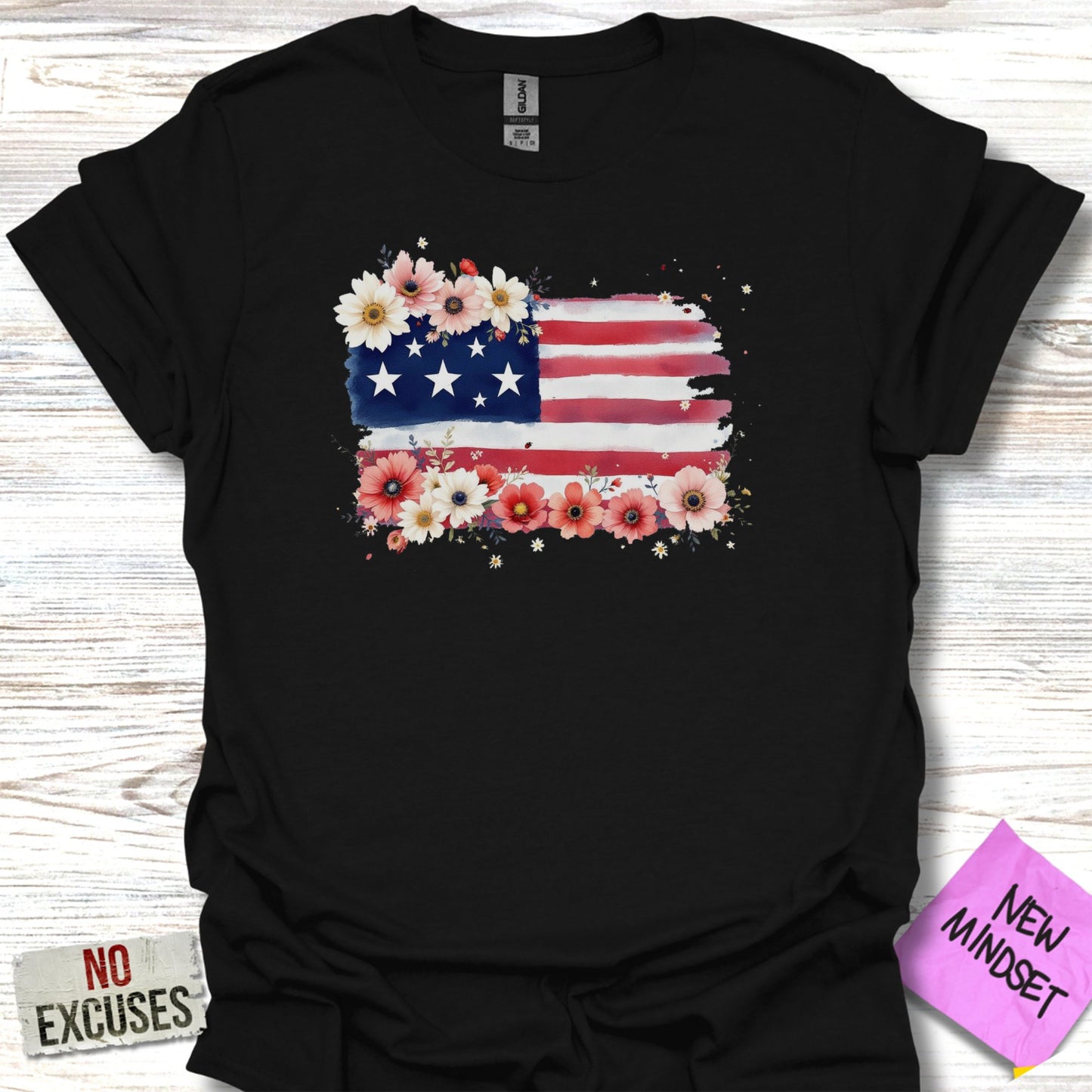American Flag With Flowers Graphic T-Shirt product type