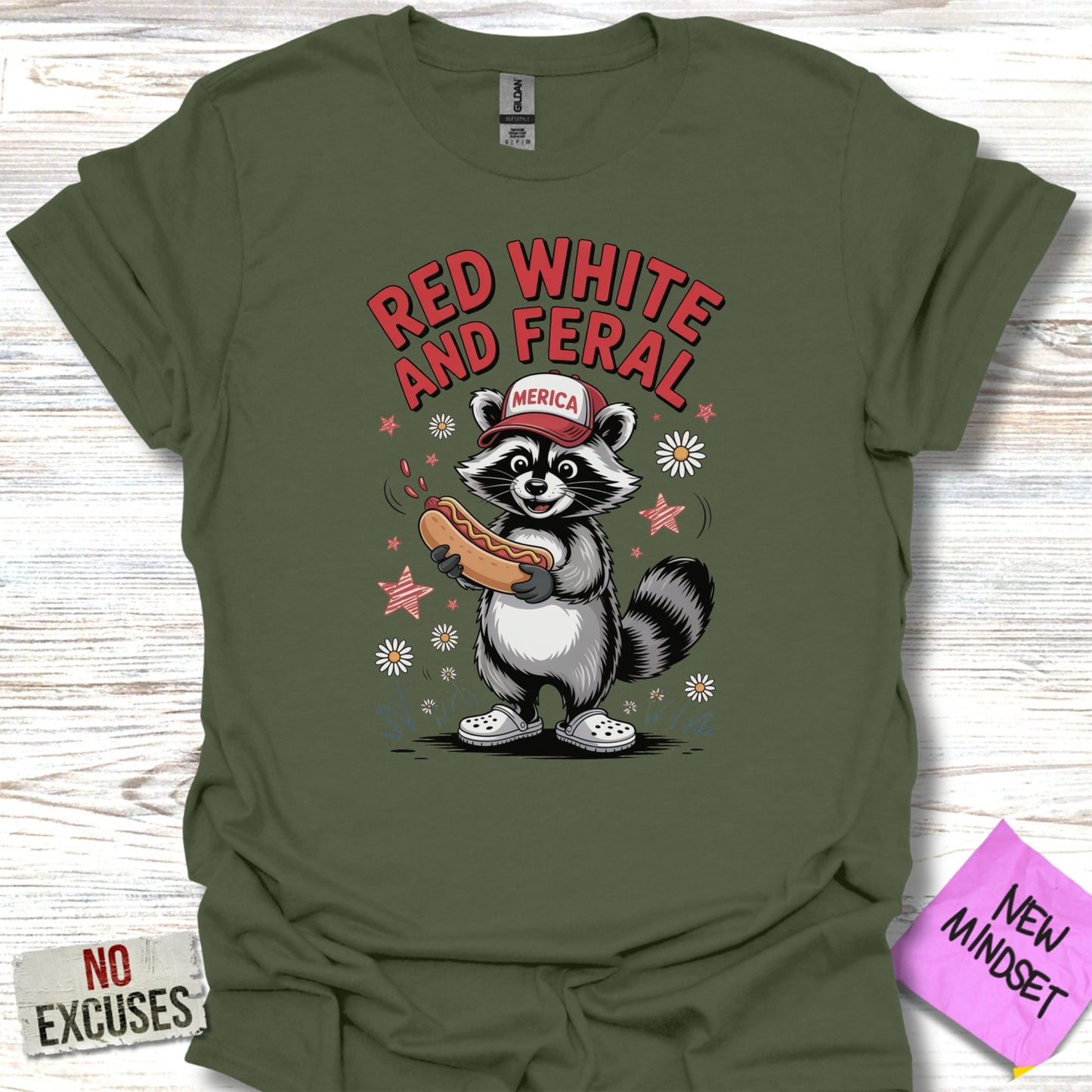 Red White and Feral Raccoon T-Shirt Product
