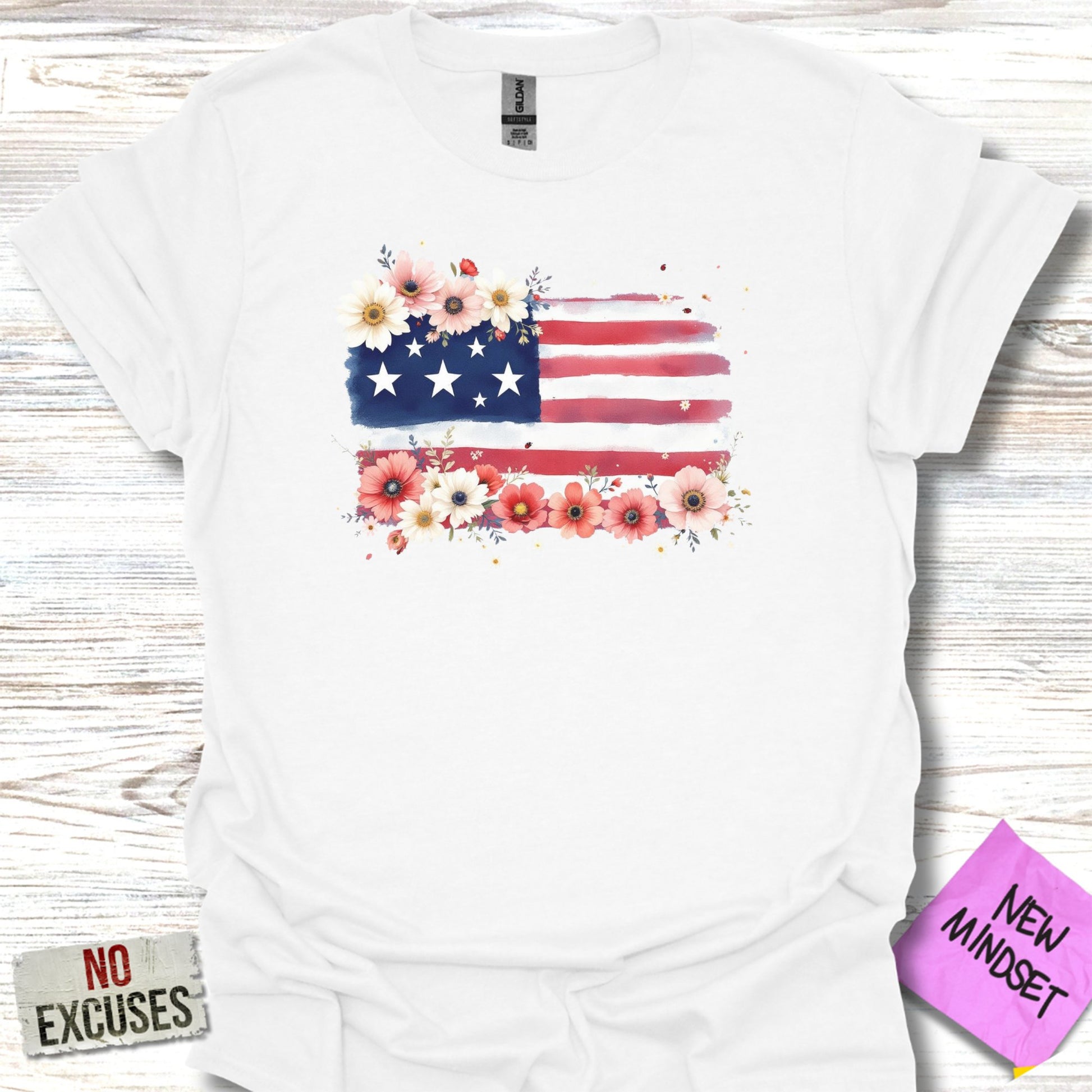 American Flag with Floral Design T-shirt product