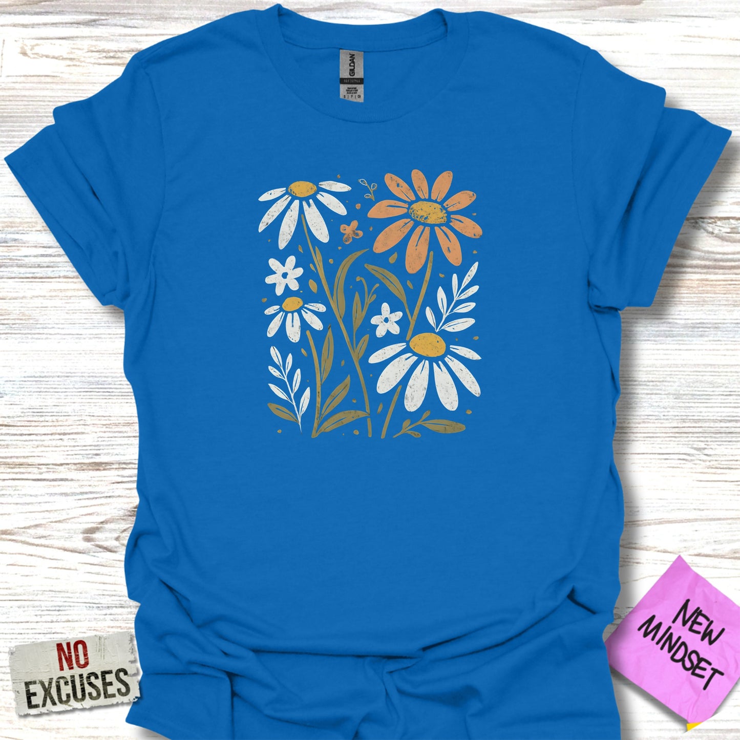 Floral Design Blue T-shirt with Motivational Messages product