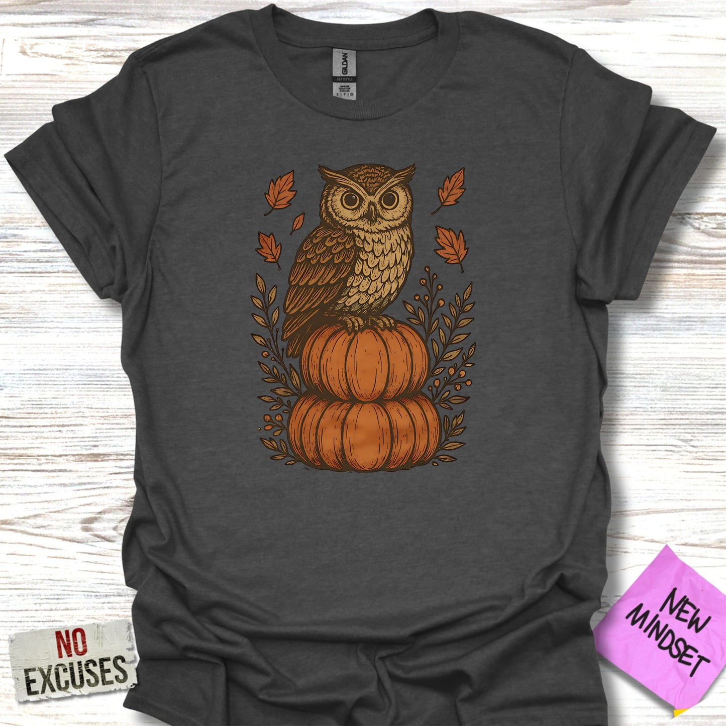 Owl On Pumpkins With Fall Leaves T-shirt product