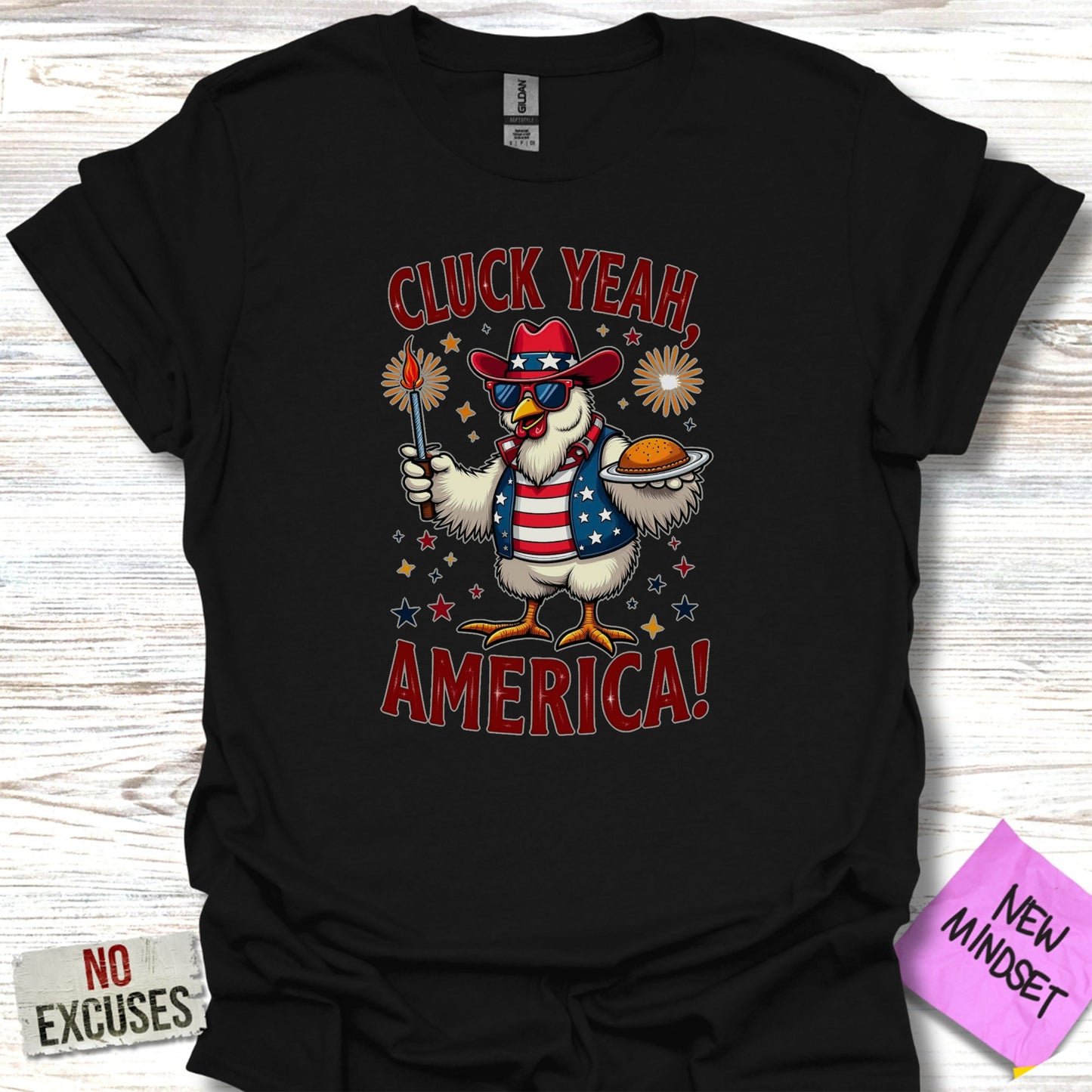 Cluck Yeah America Patriotic Chicken Graphic T-Shirt product type