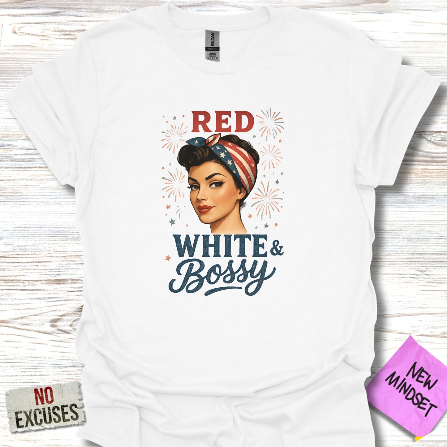 Red White and Bossy Graphic Tee Shirt product type
