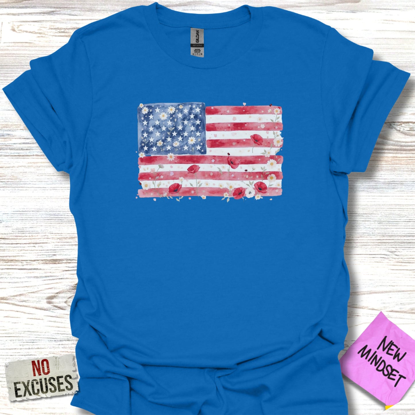 American Flag Tee with Floral Accents unique product type