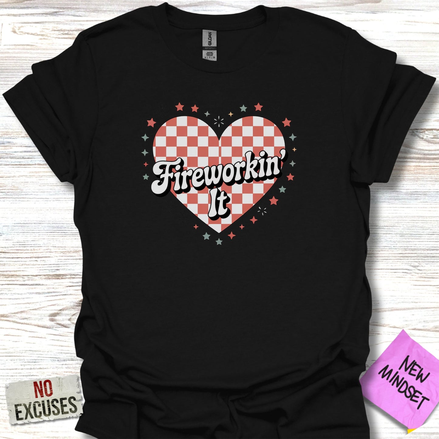 Fireworkin' It Checkered Heart Graphic T-shirt product