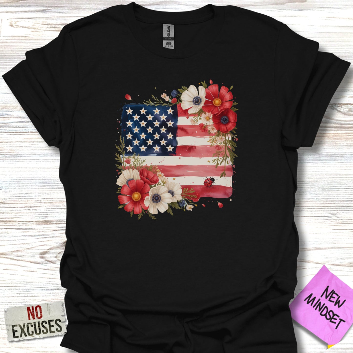 American Flag Floral Design Graphic T-shirt product type