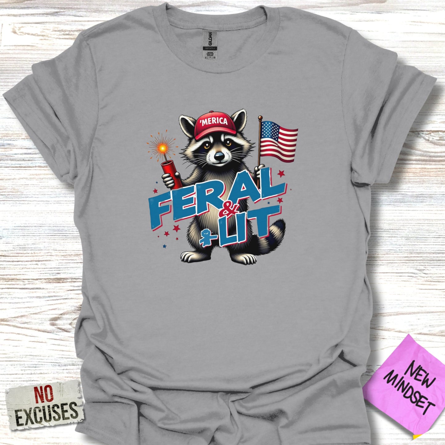 Merica Feral and Lit Raccoon Graphic T-Shirt product type