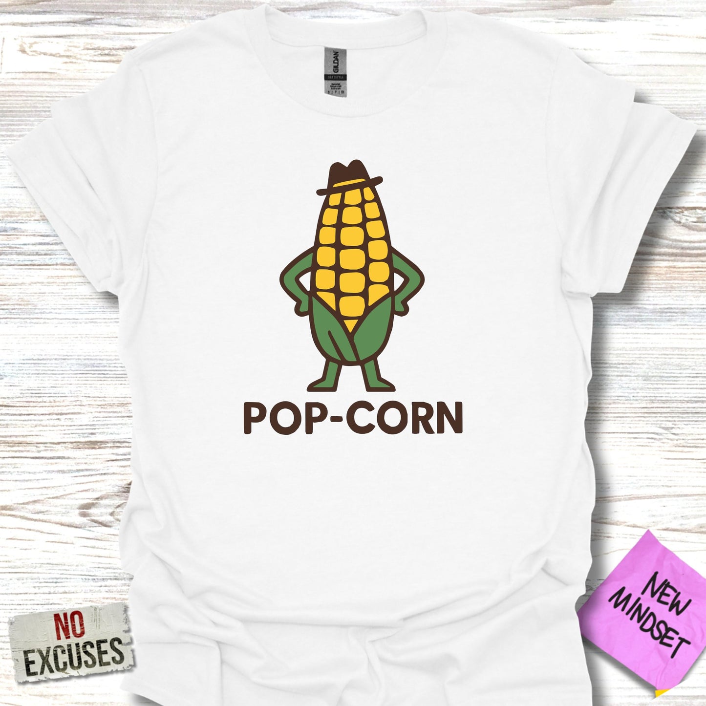 Funny Corn Character Pop-Corn Graphic T-Shirt product type