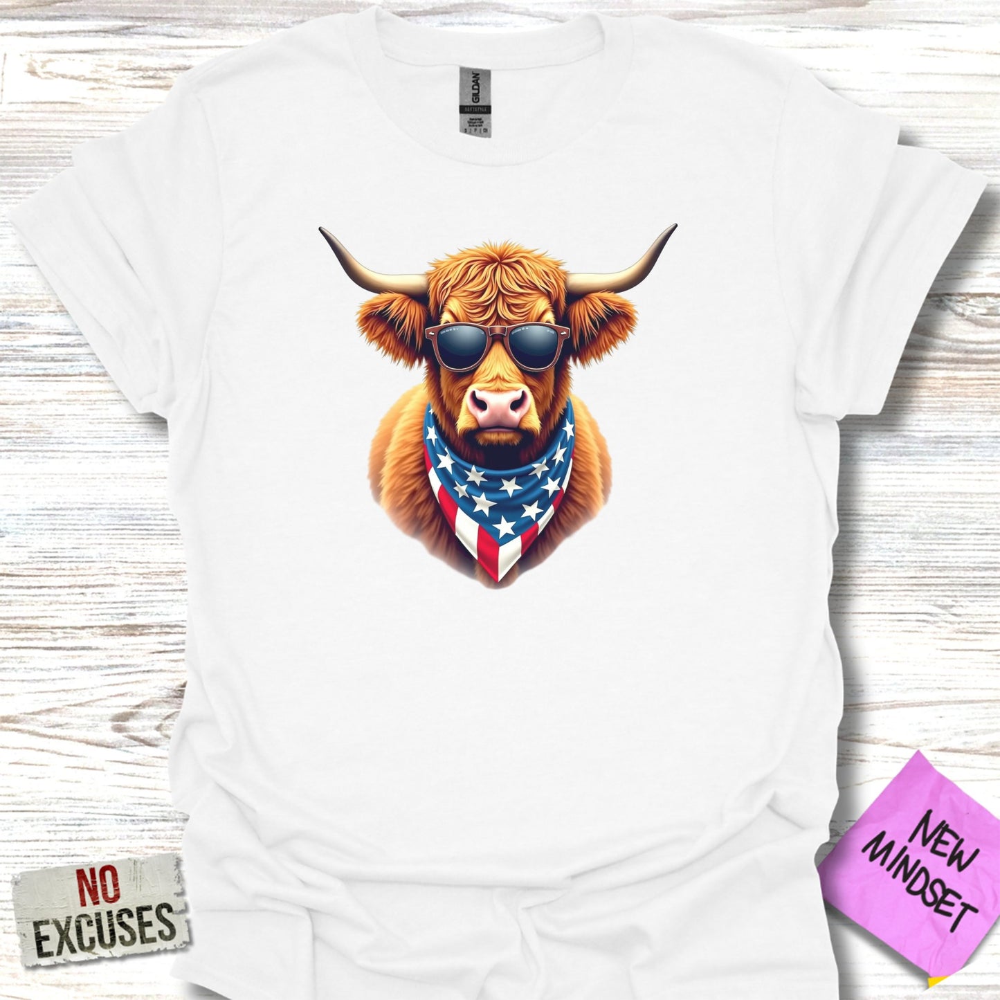 Cool Highland Cow With American Scarf T-Shirt product