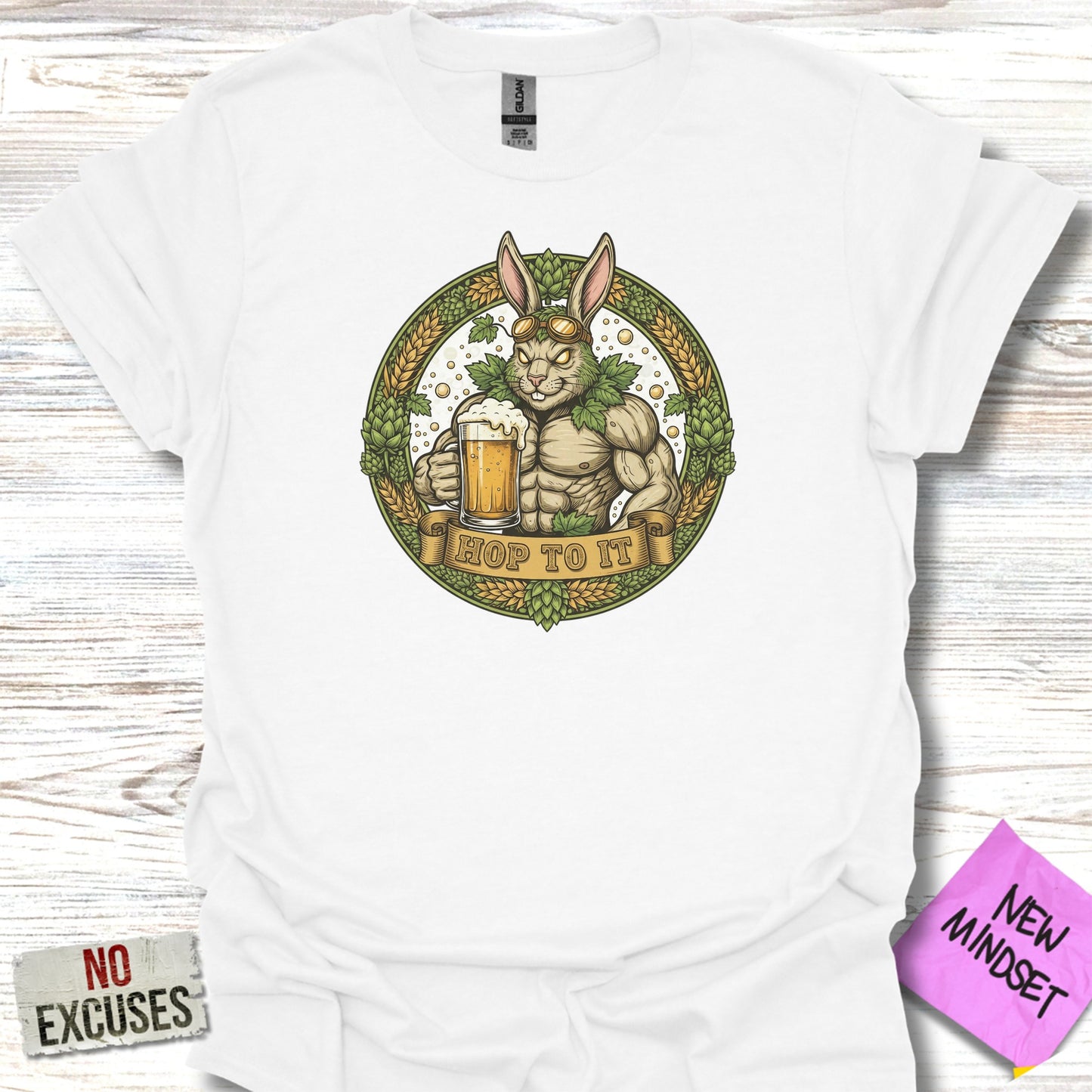Funny Buff Bunny Holding Beer Hop To It Graphic T-Shirt Product