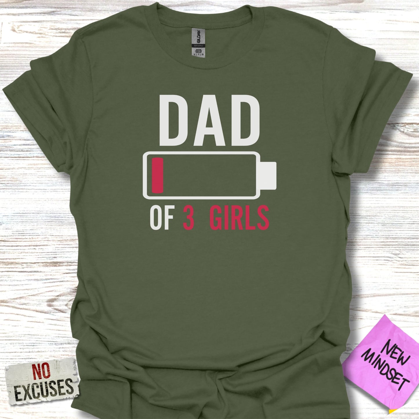 Dad of 3 Girls Low Battery Funny Graphic Tee product