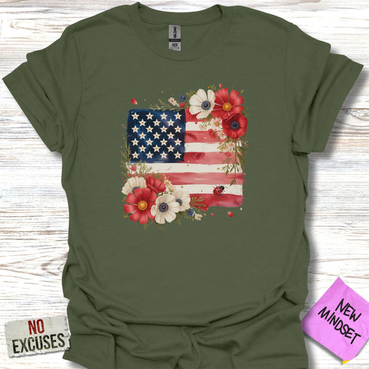 American Flag Floral Design Graphic T-Shirt product