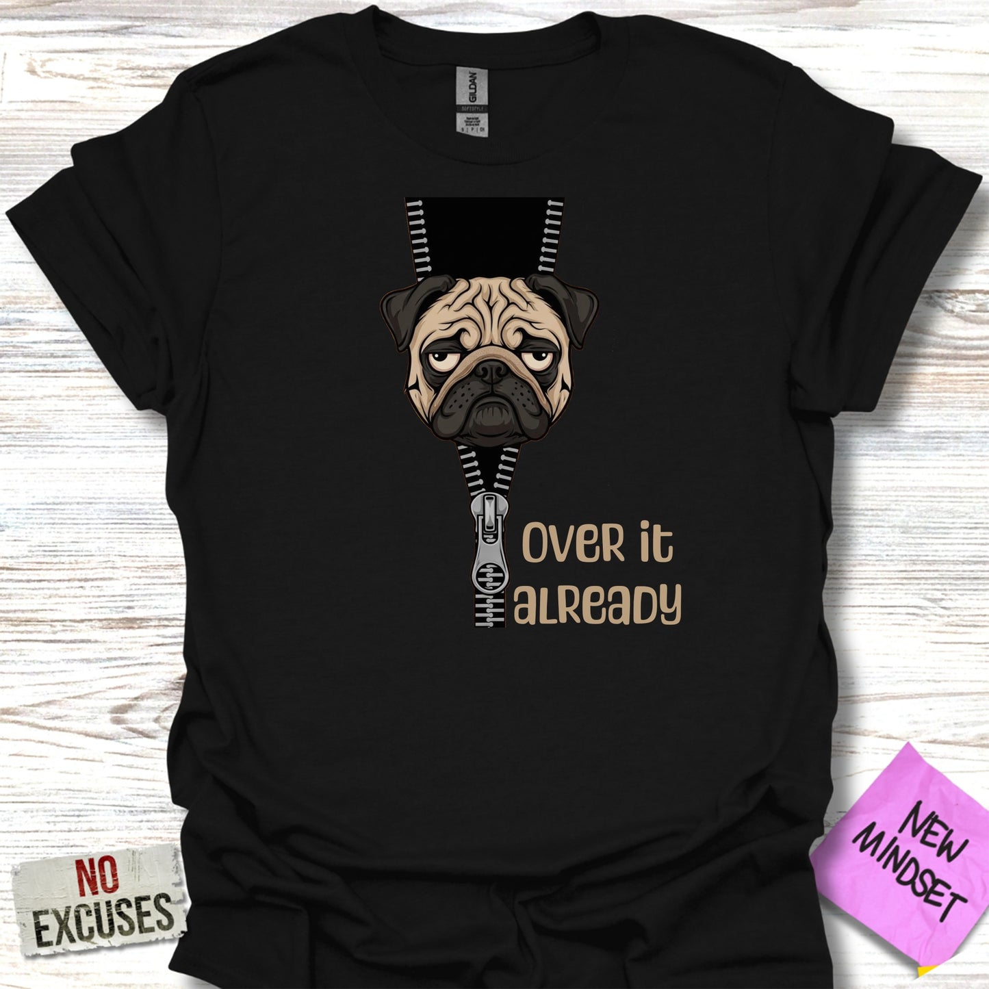 Over It Already Pug Zipper Design T-shirt product