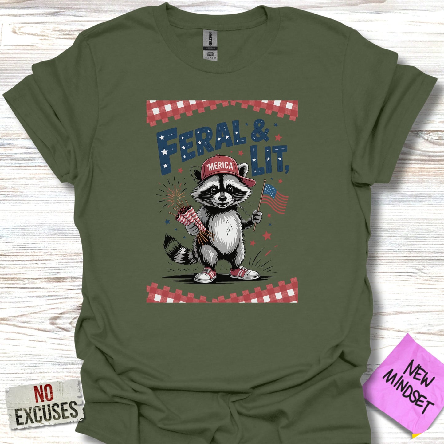 Feral and Lit Raccoon 4th of July T Shirt product