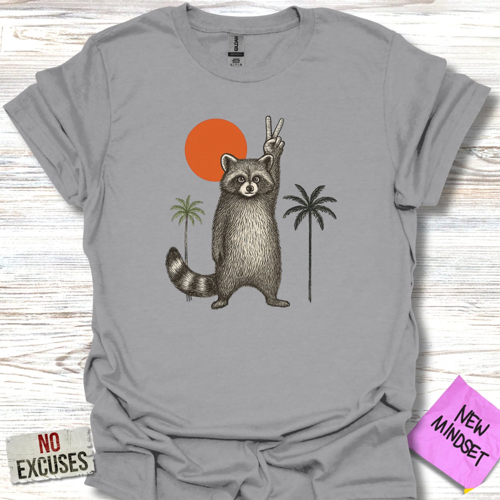 Playful Raccoon with Peace Sign Graphic Tee product