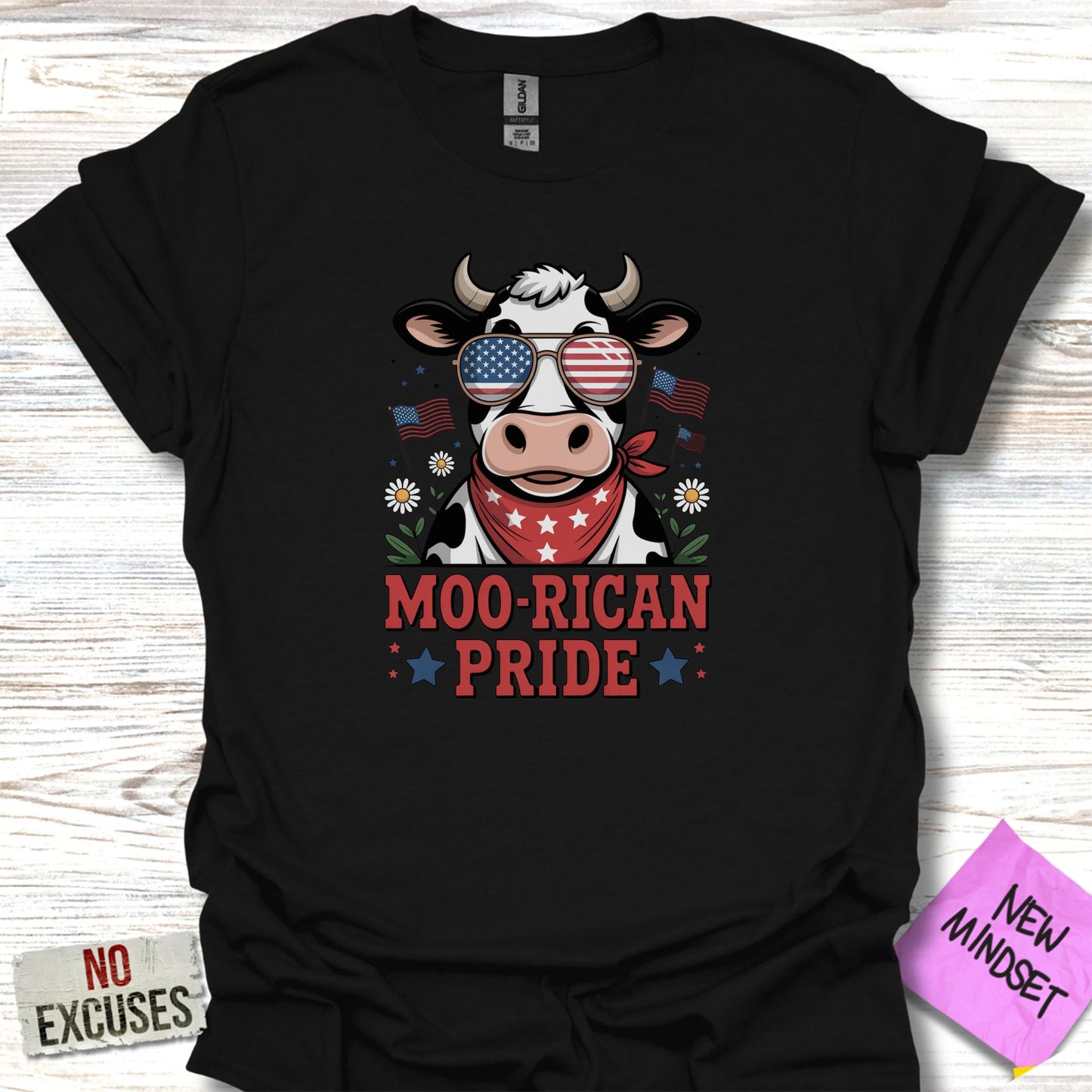 Patriotic Cow with American Flags Graphic T-shirt product