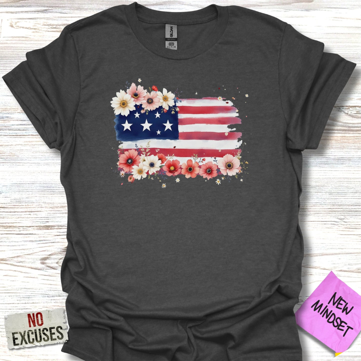 Rustic American Flag with Floral Design T-Shirt product