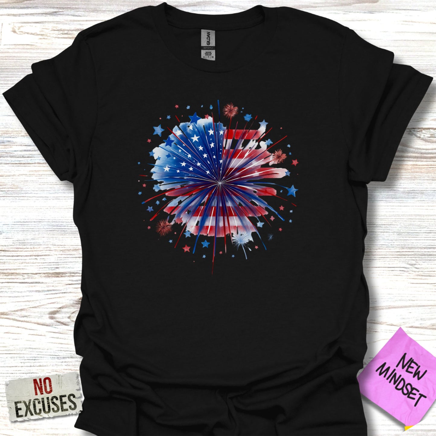 Patriotic Fireworks Display on Black Shirt product