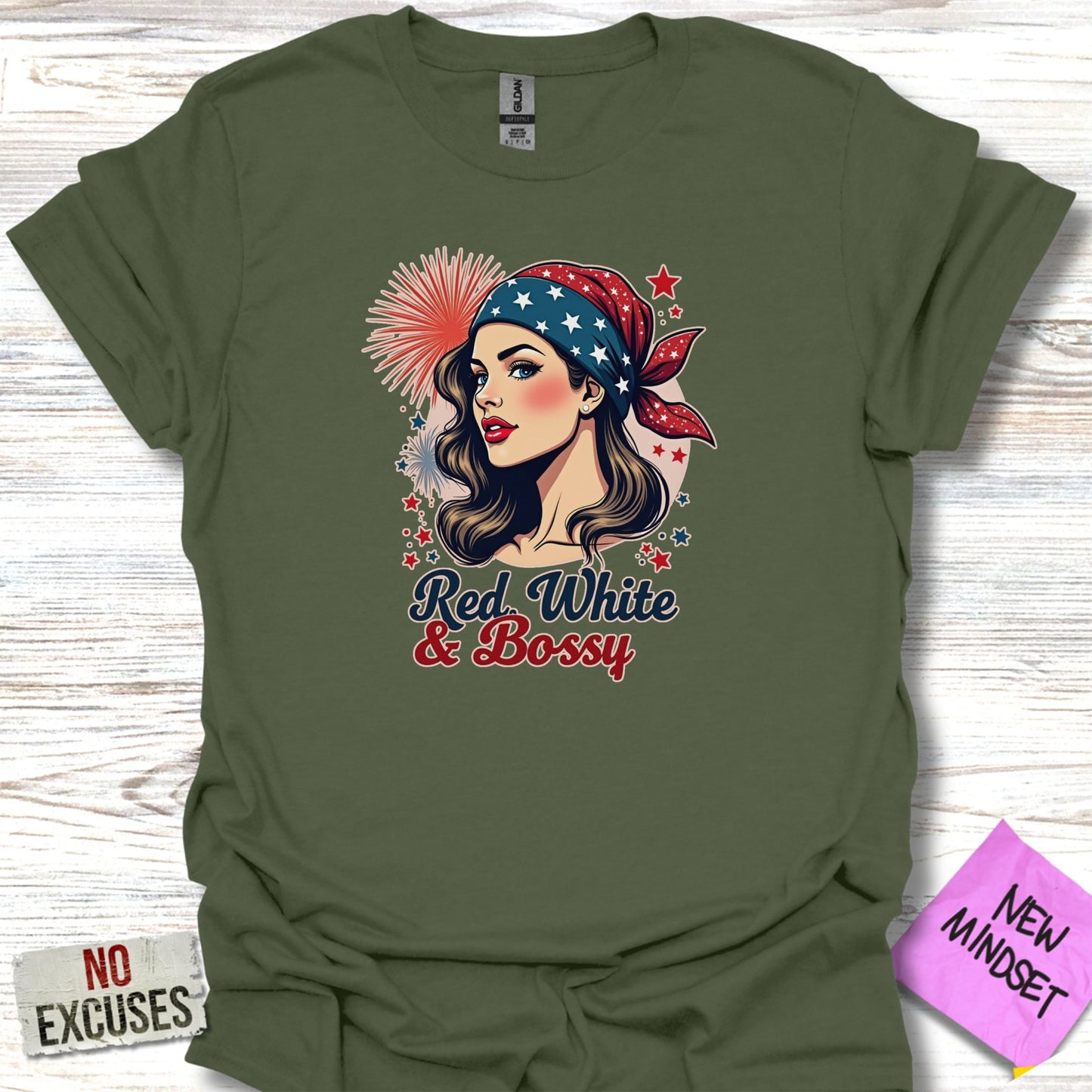 Red White and Bossy Graphic Tee Shirt product type