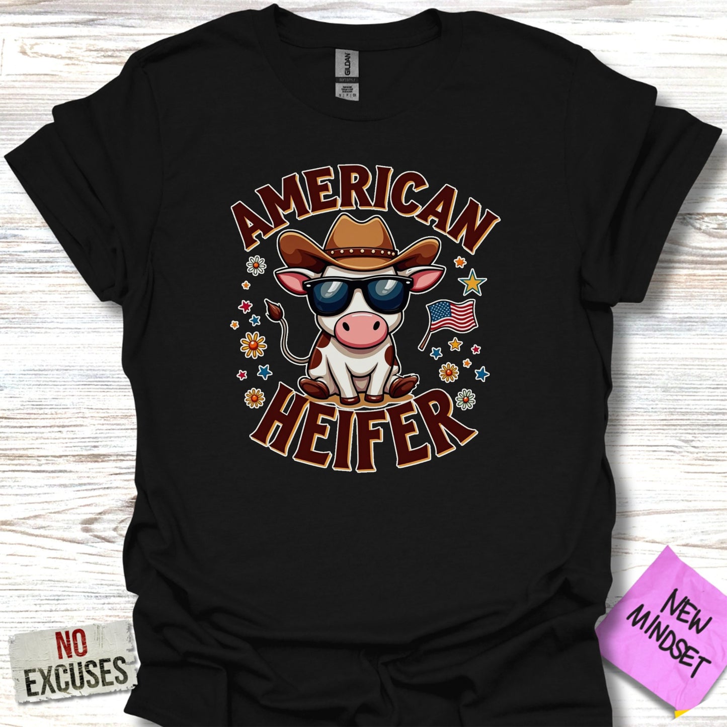 American Heifer Cowboy Themed Graphic T-Shirt Product