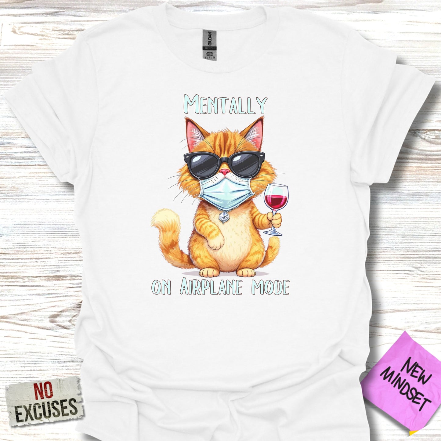 Mentally on Airplane Mode Cat T-shirt Product