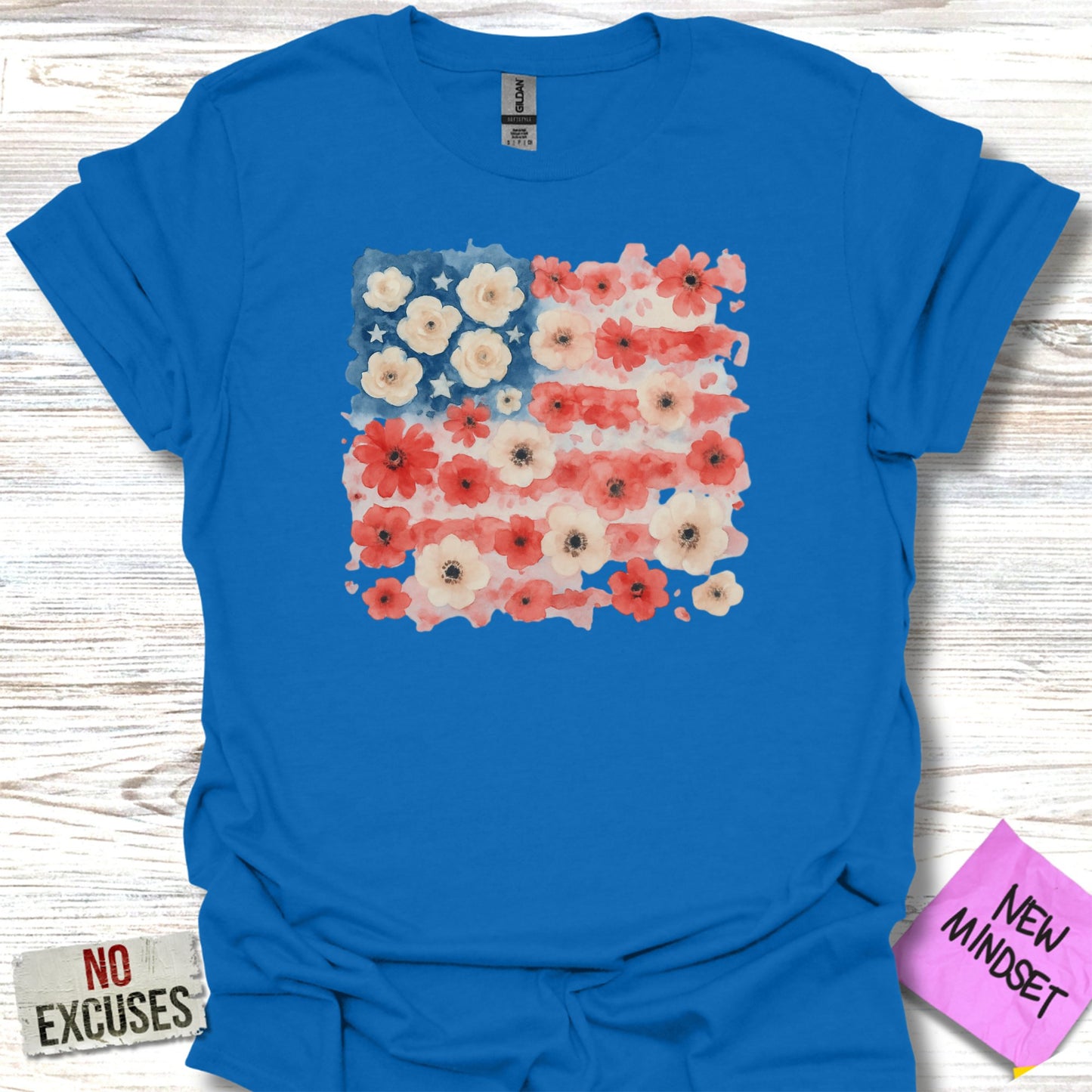 American Flag Floral Design Graphic T-shirt product type