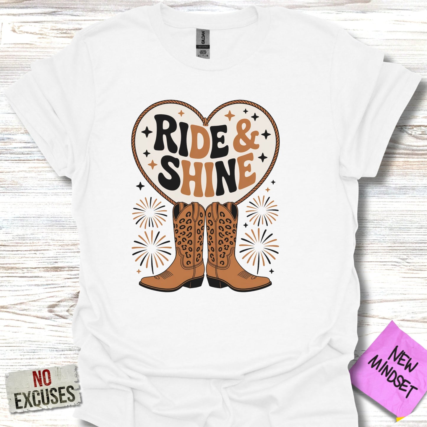 Ride and Shine Text and Boots Graphic T-shirt product