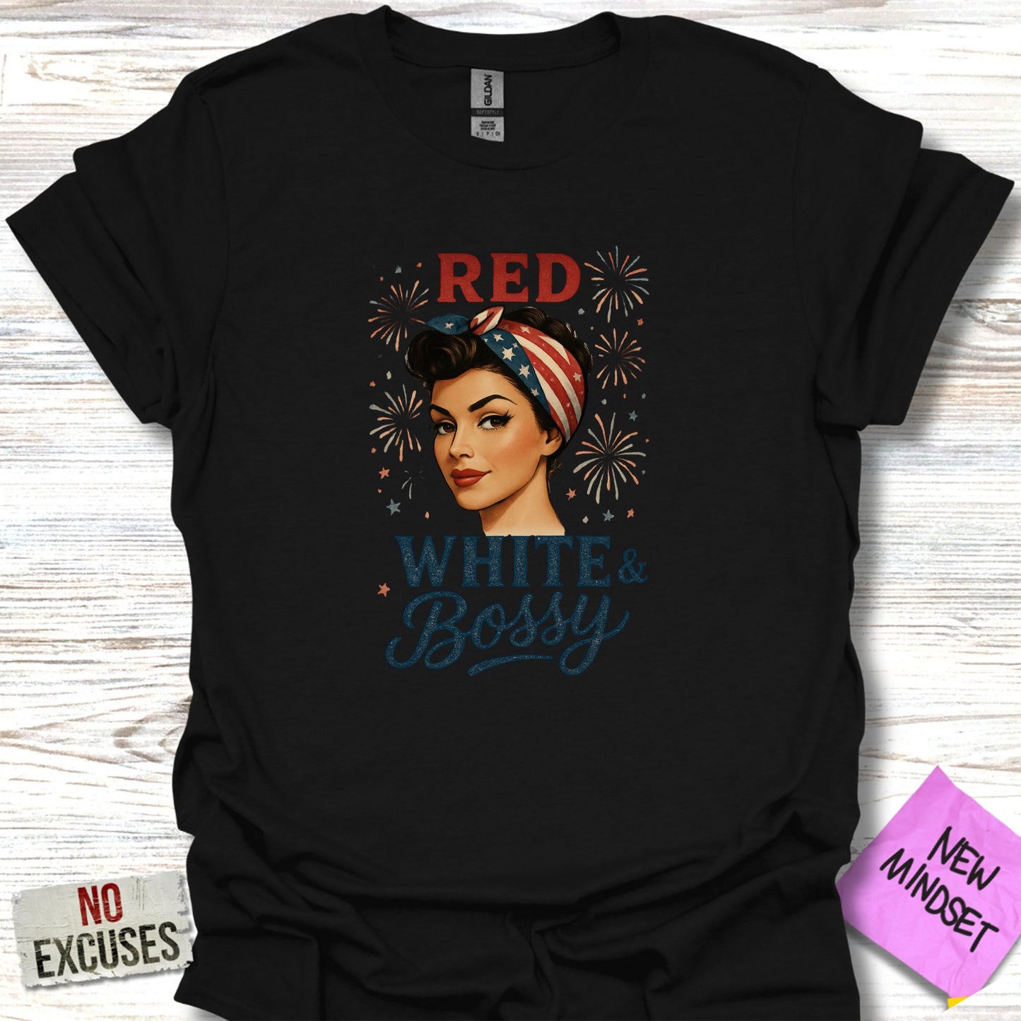 Red White and Bossy Graphic Tee Shirt product type