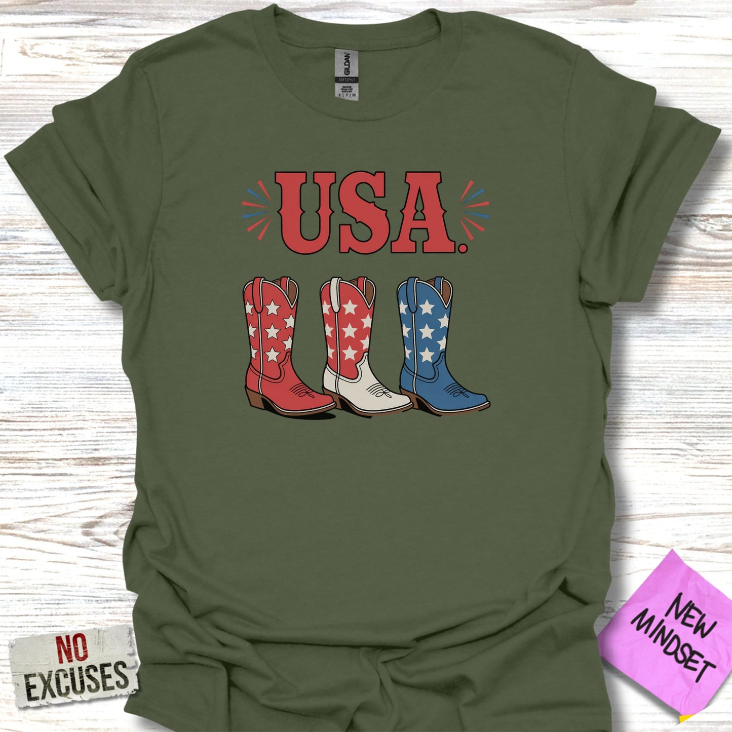 USA Red White and Blue Cowboy Boots Shirt product type