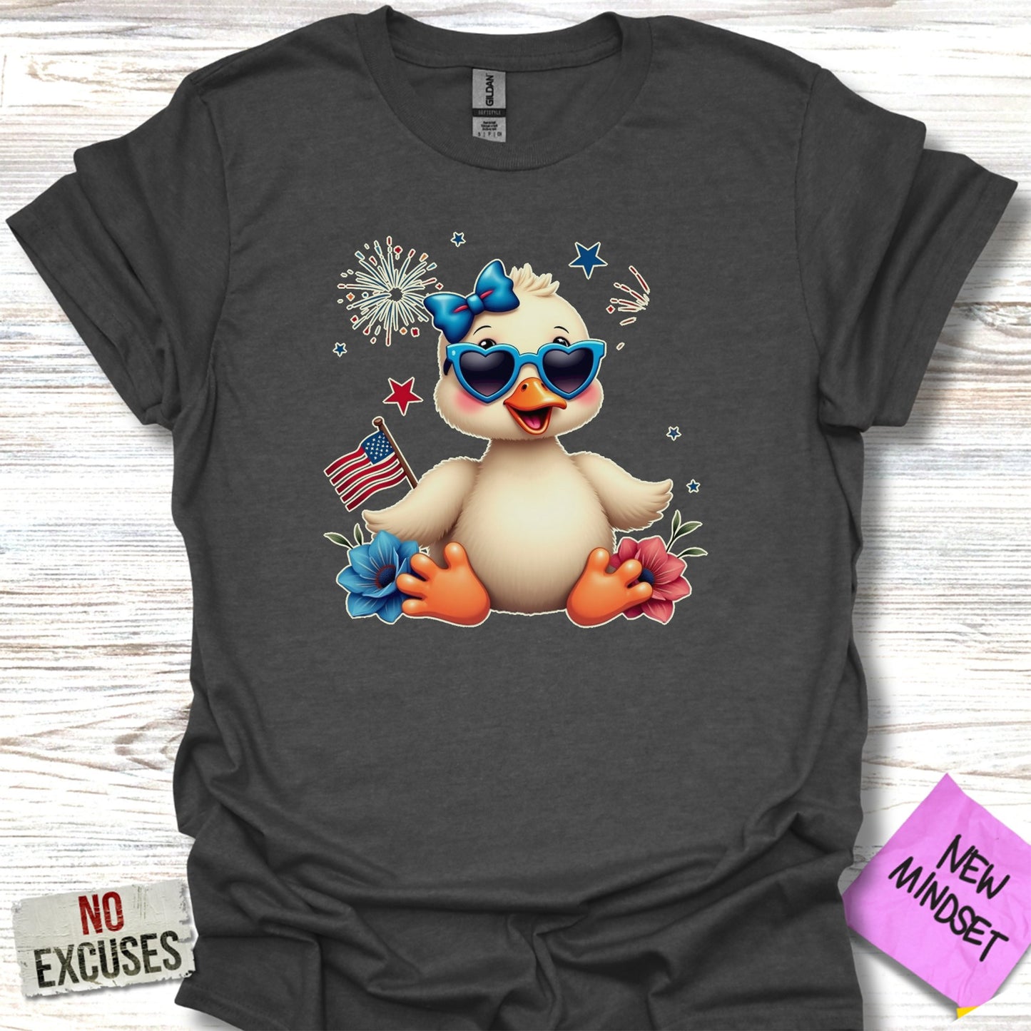 Patriotic Duck with Heart Sunglasses T-Shirt product type