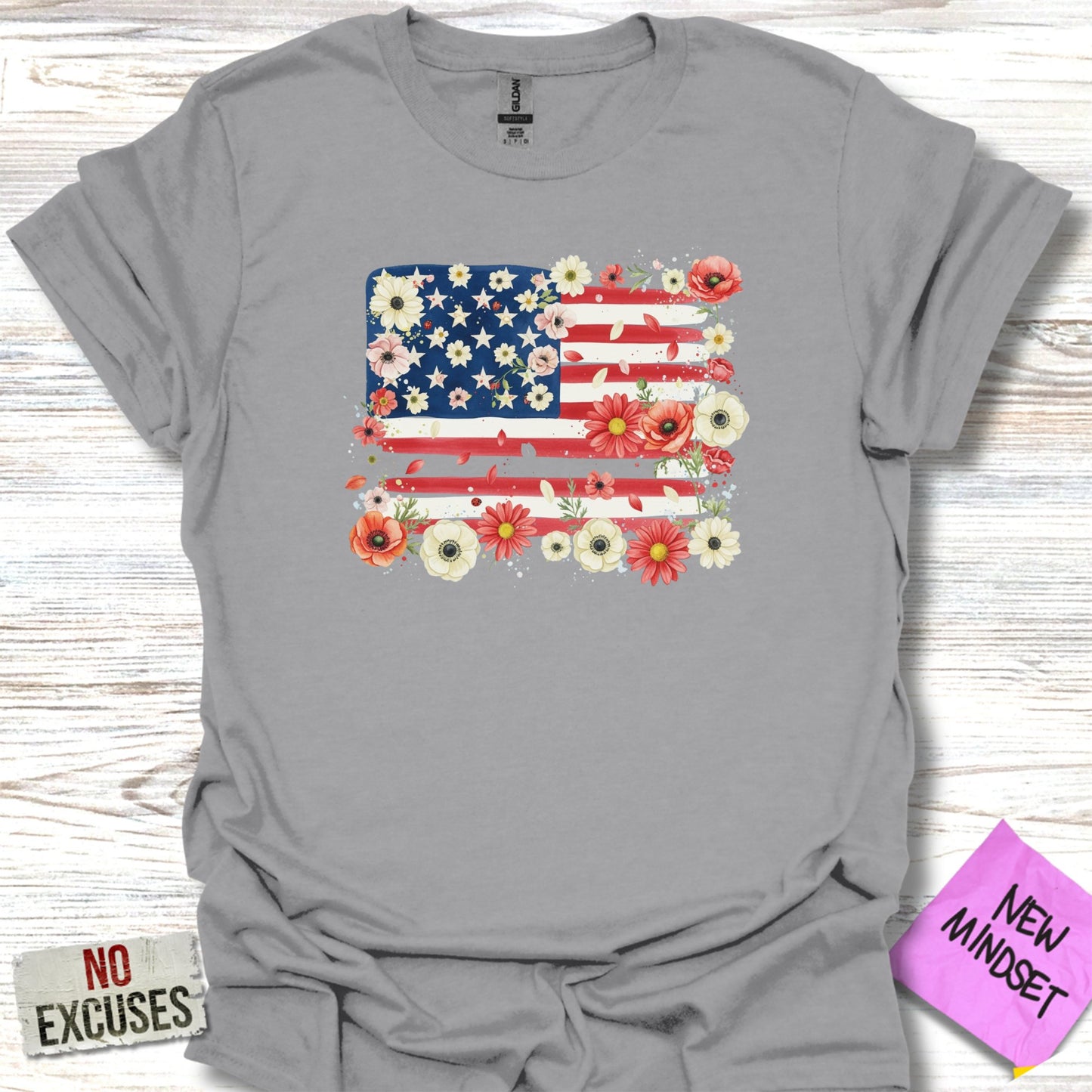 Floral American Flag Graphic T-Shirt product type