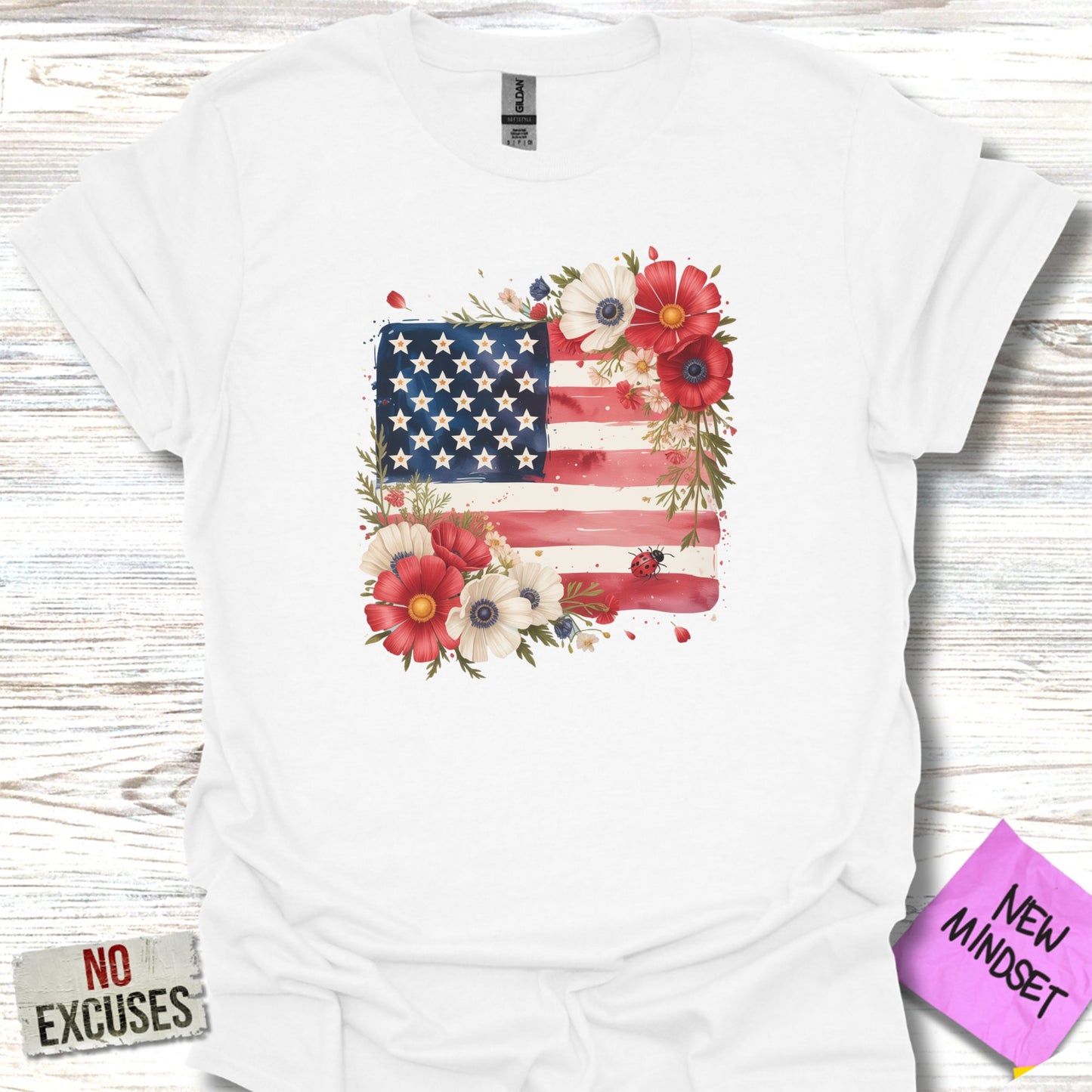 American Flag Floral Design Patriotic T-Shirt product type