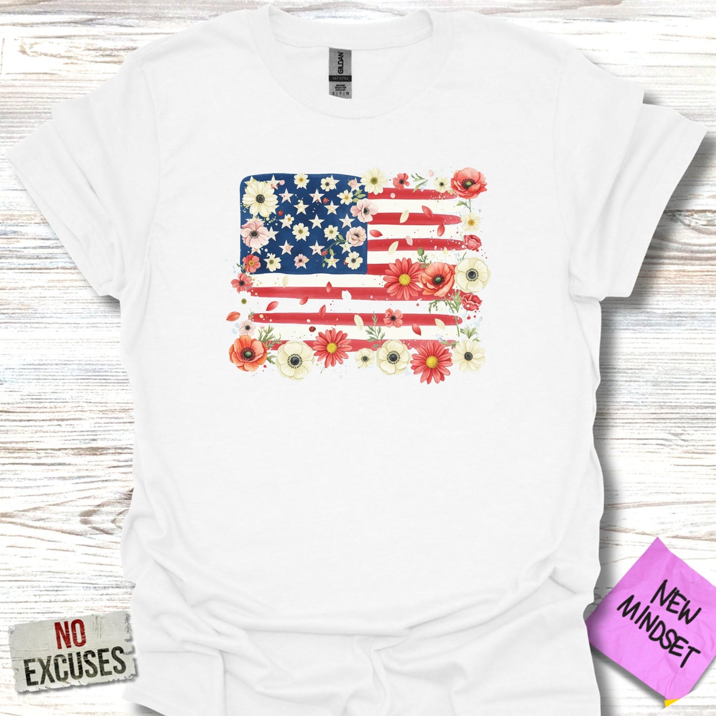 Floral United States Flag Graphic T-Shirt product type