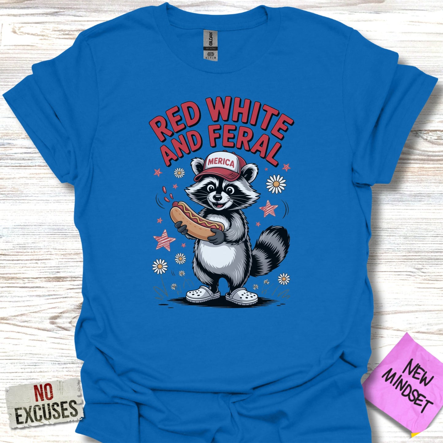 Red White and Feral Raccoon Hot Dog Tee product type