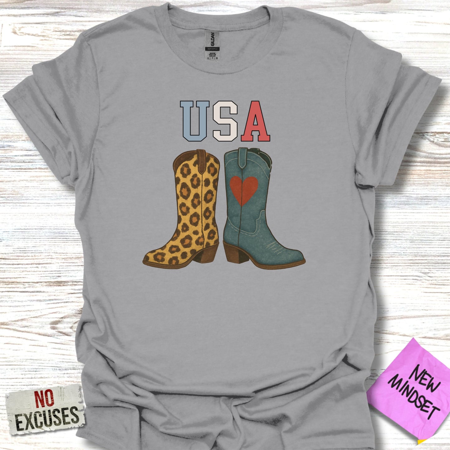 USA Leopard and Heart Design T-Shirt product type